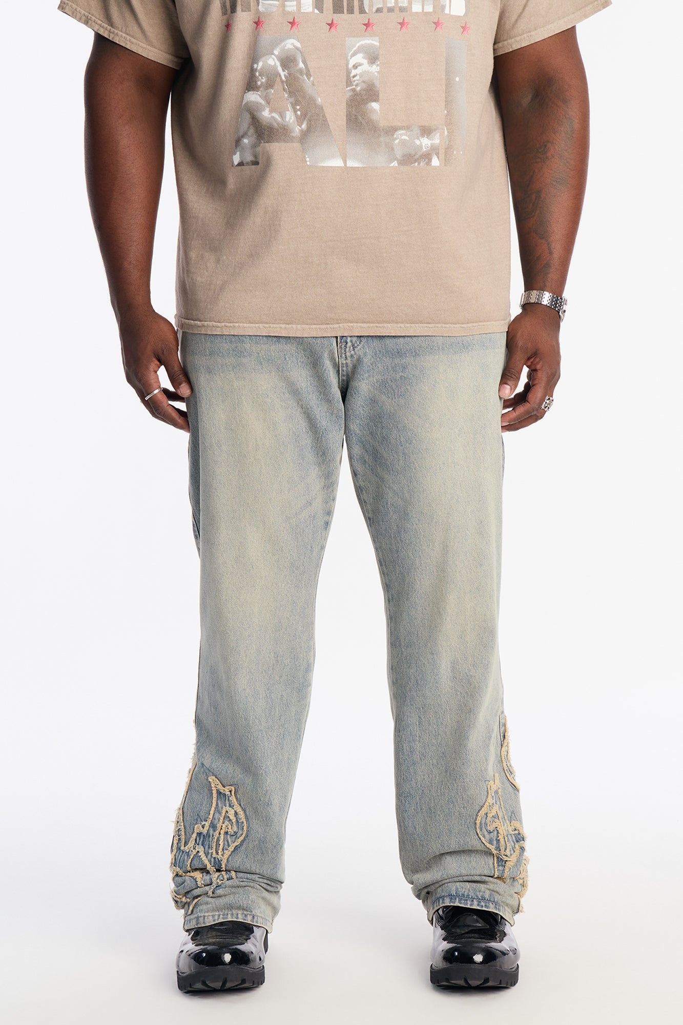 Stacked Slim Flare Heat Fray Jean - Light Wash Fashion Nova