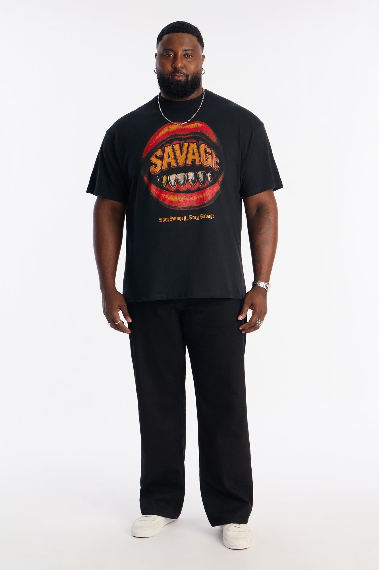Stay Hungry Stay Savage Short Sleeve Tee - Black Fashion Nova