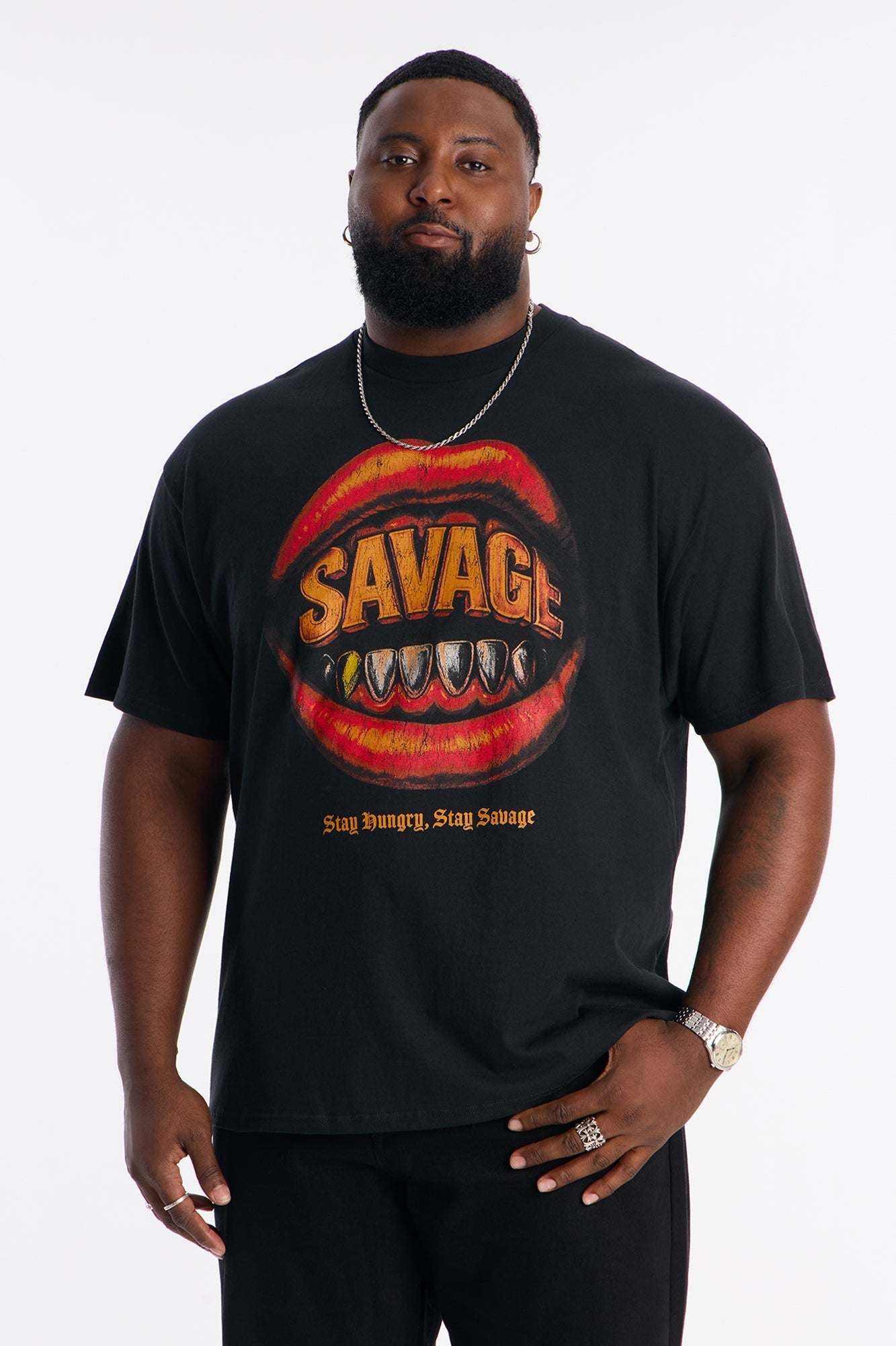 Stay Hungry Stay Savage Short Sleeve Tee - Black Fashion Nova