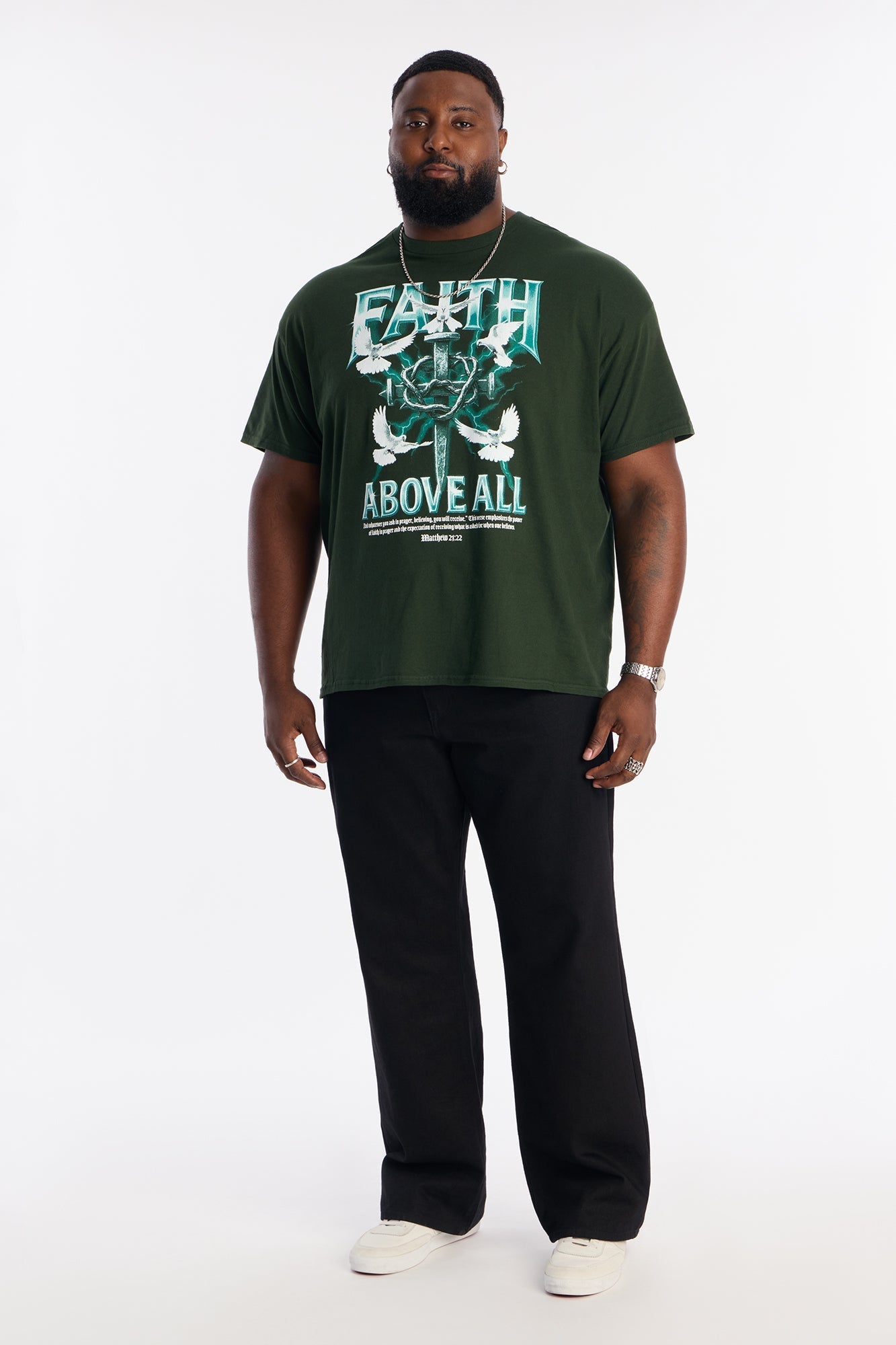 Faith Above All And Forever Short Sleeve Tee - Green Fashion Nova