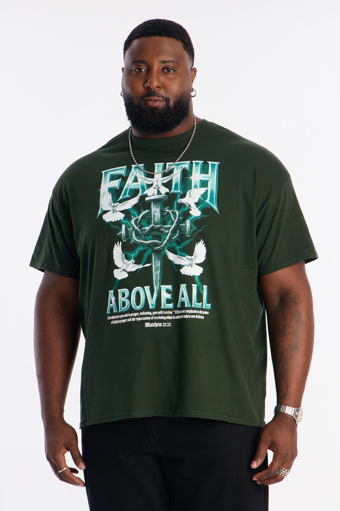 Faith Above All And Forever Short Sleeve Tee - Green Fashion Nova