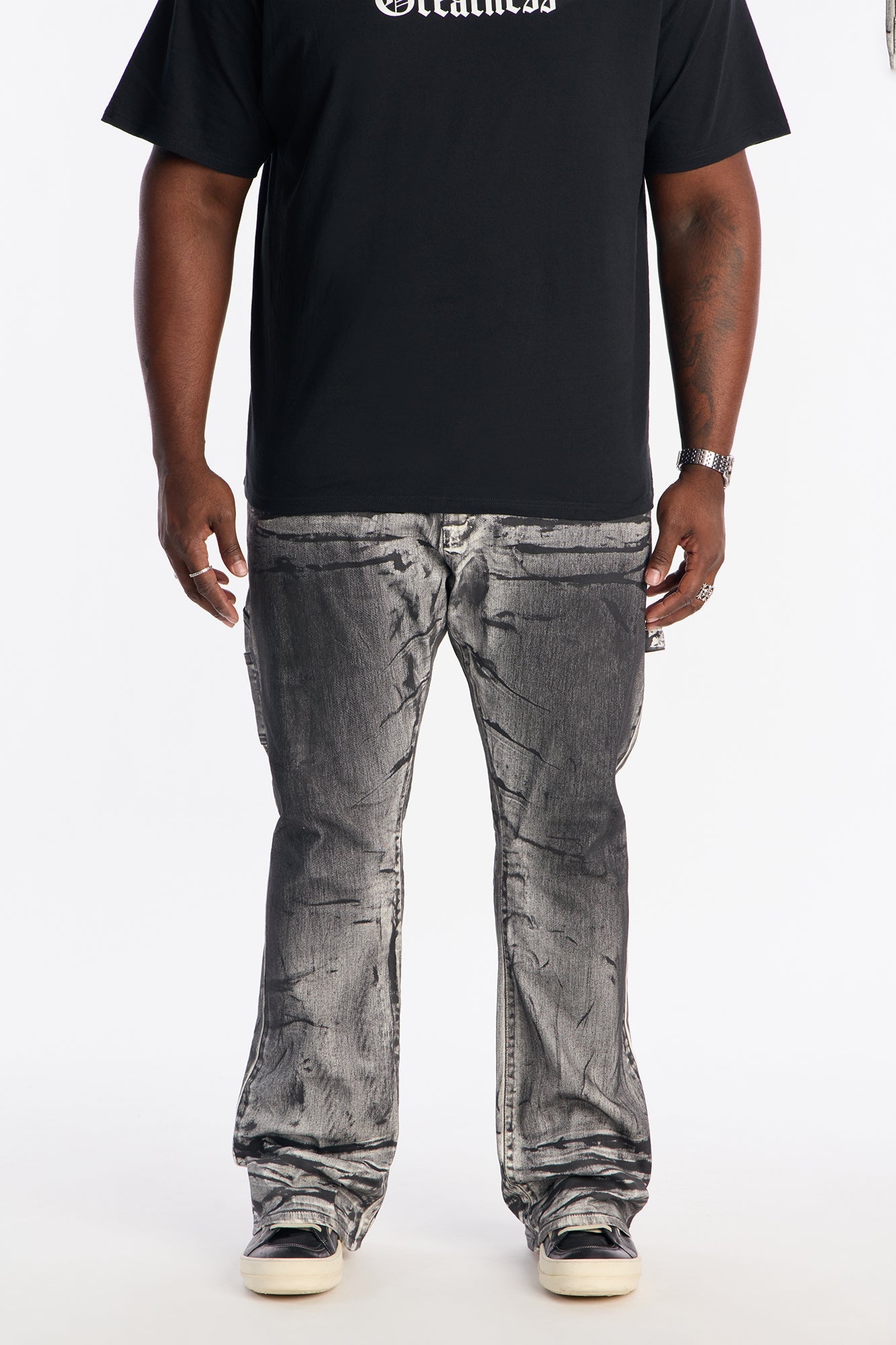 Stacked Skinny Flare Marble Vice Jean - Black/White Fashion Nova
