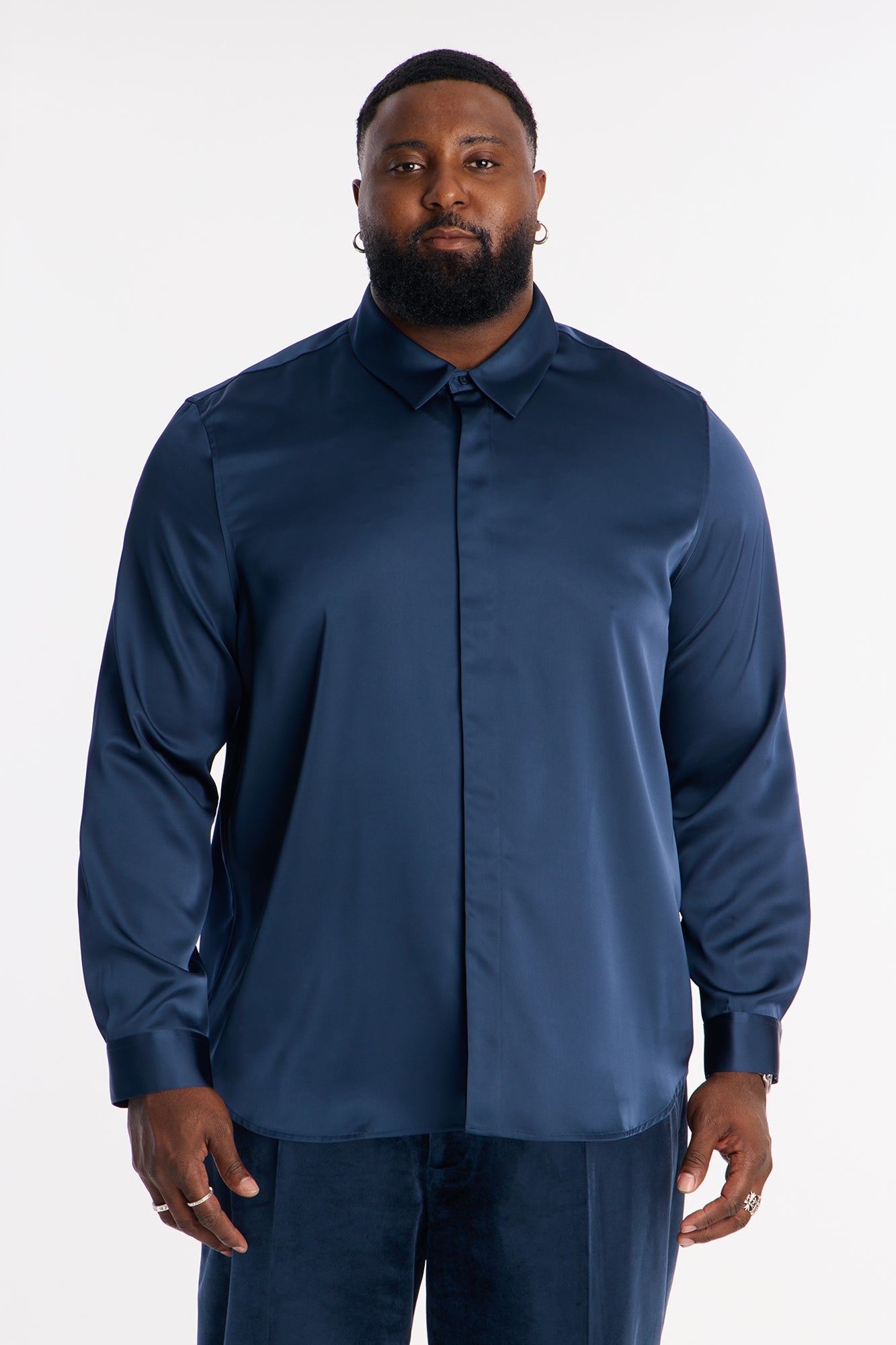 Luxe Easy Flow Button Up Shirt - Navy Fashion Nova