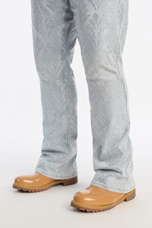 Stacked Skinny Flare Jeweled Bladeleaf Jean - Light Wash Fashion Nova