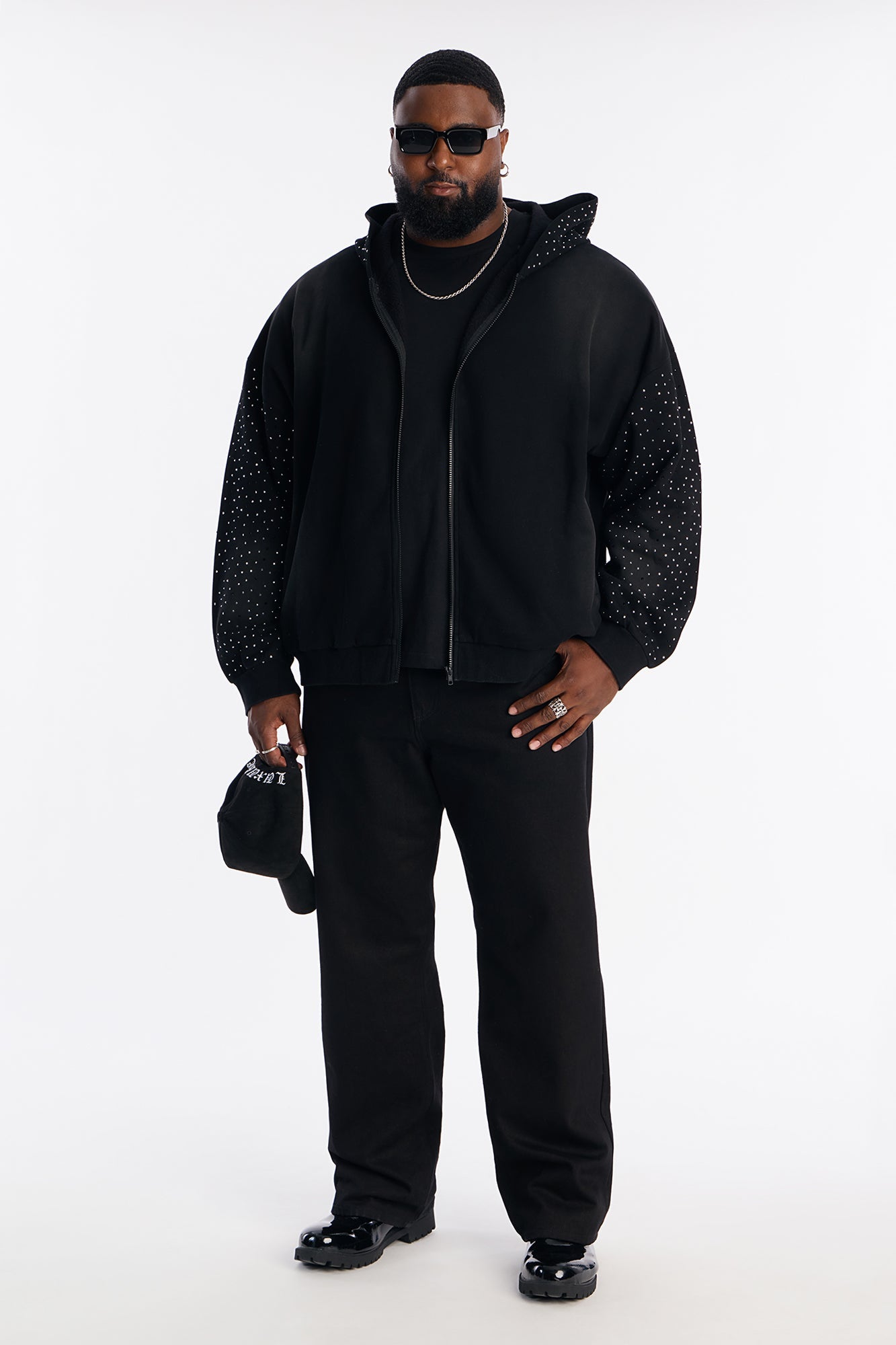 City Code Embellished Zip Up Hoodie - Black Fashion Nova