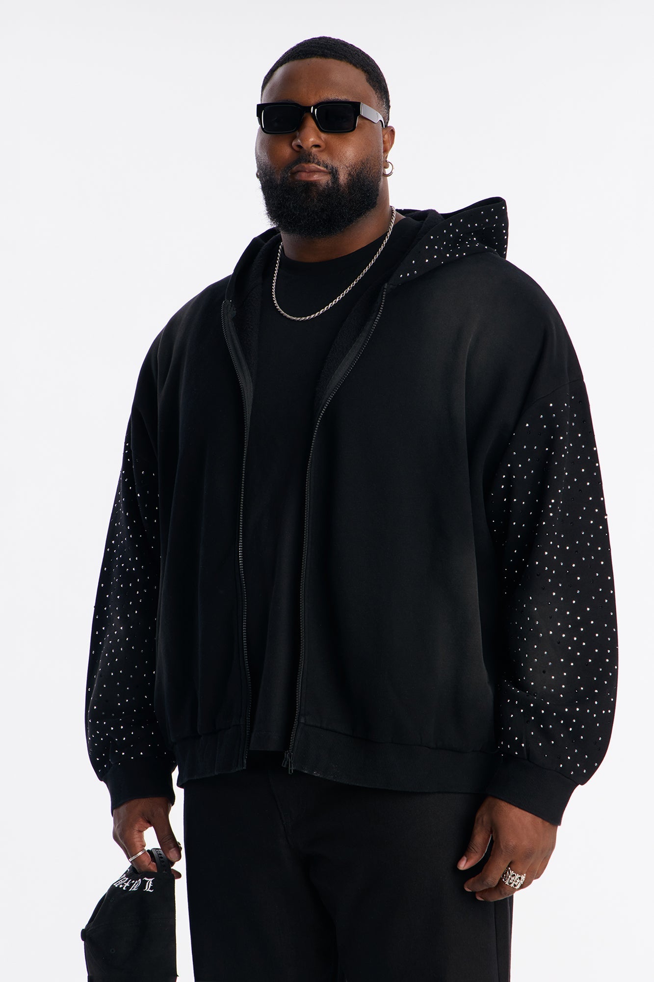 City Code Embellished Zip Up Hoodie - Black Fashion Nova