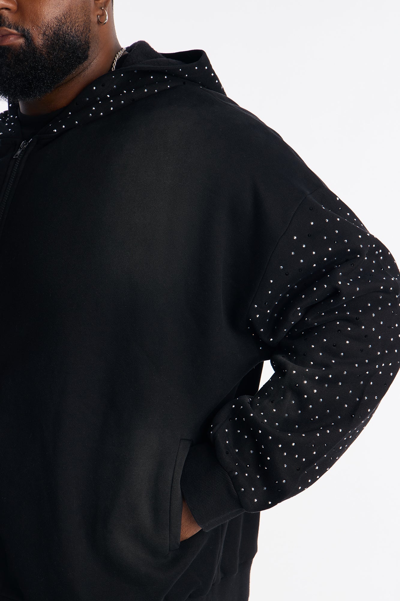 City Code Embellished Zip Up Hoodie - Black Fashion Nova