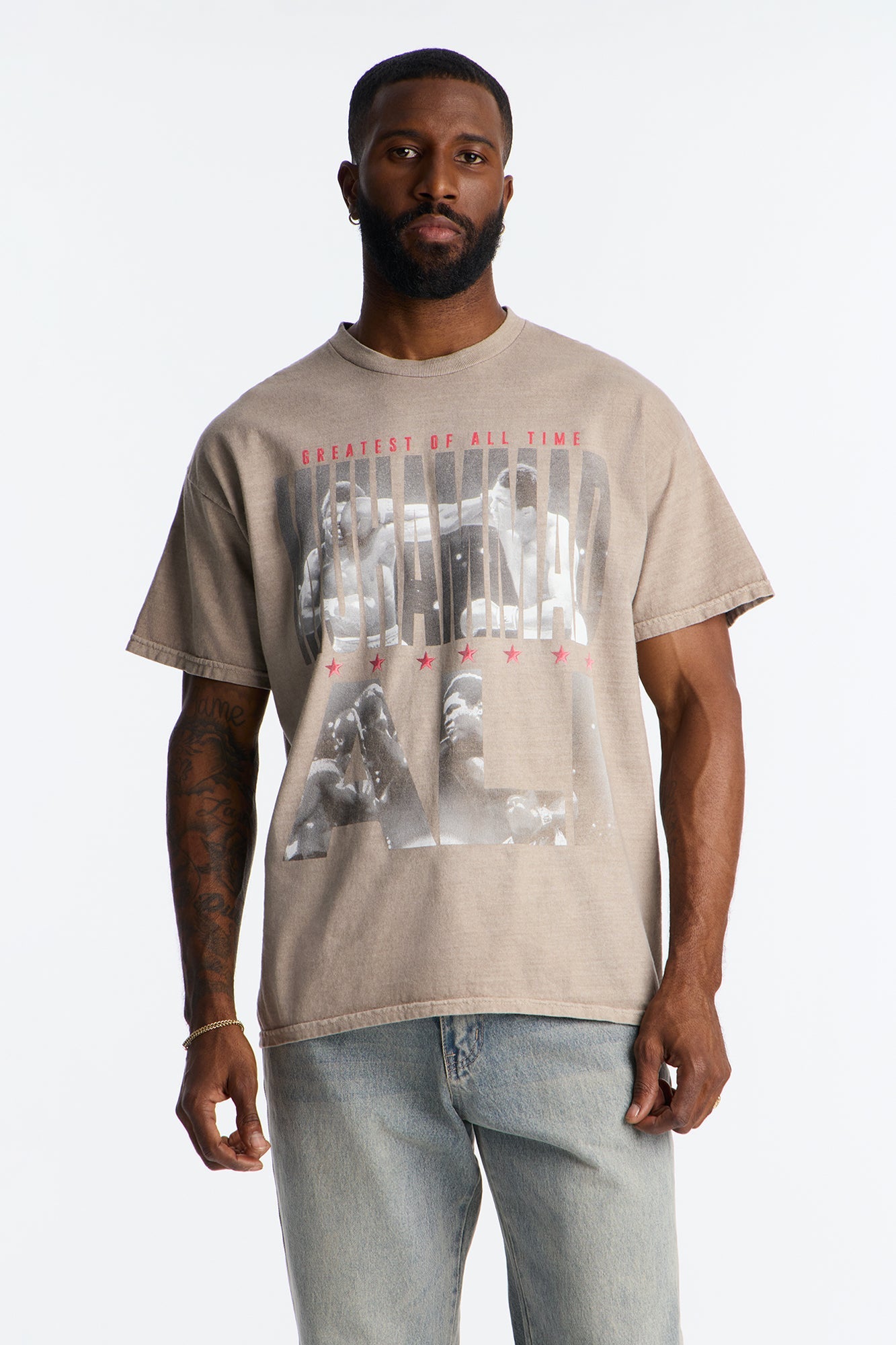 Oversized Muhammad Ali GOAT Short Sleeve Tee - Taupe Fashion Nova