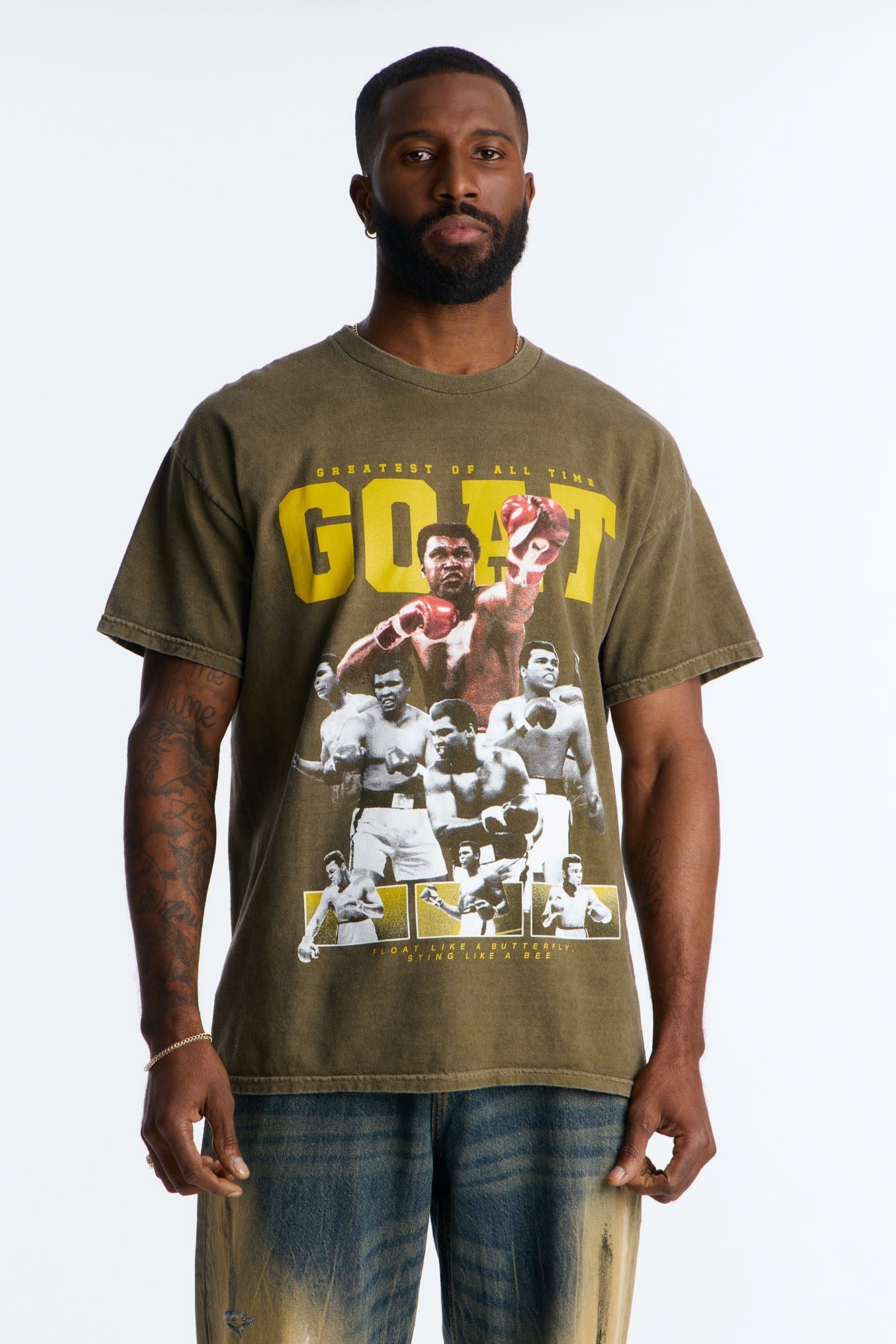 Oversized Muhammad Ali Greatest Of All Time Short Sleeve Tee - Olive Fashion Nova
