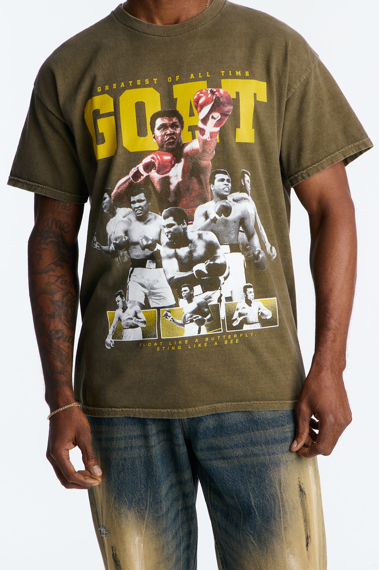 Oversized Muhammad Ali Greatest Of All Time Short Sleeve Tee - Olive Fashion Nova