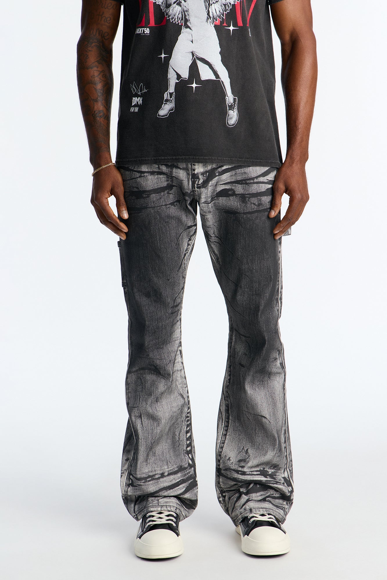 Stacked Skinny Flare Marble Vice Jean - Black/White Fashion Nova