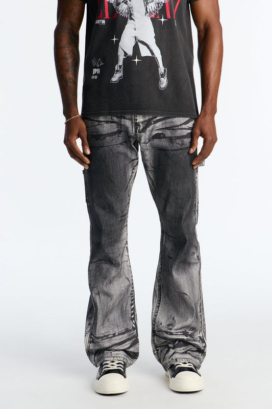 Stacked Skinny Flare Marble Vice Jean - Black/White Fashion Nova