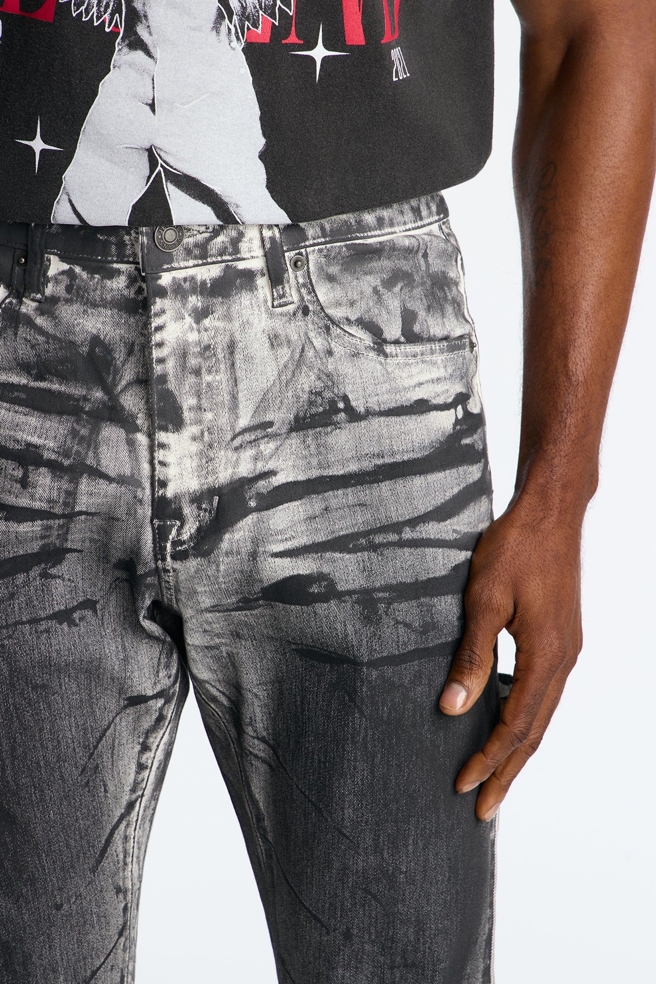 Stacked Skinny Flare Marble Vice Jean - Black/White Fashion Nova