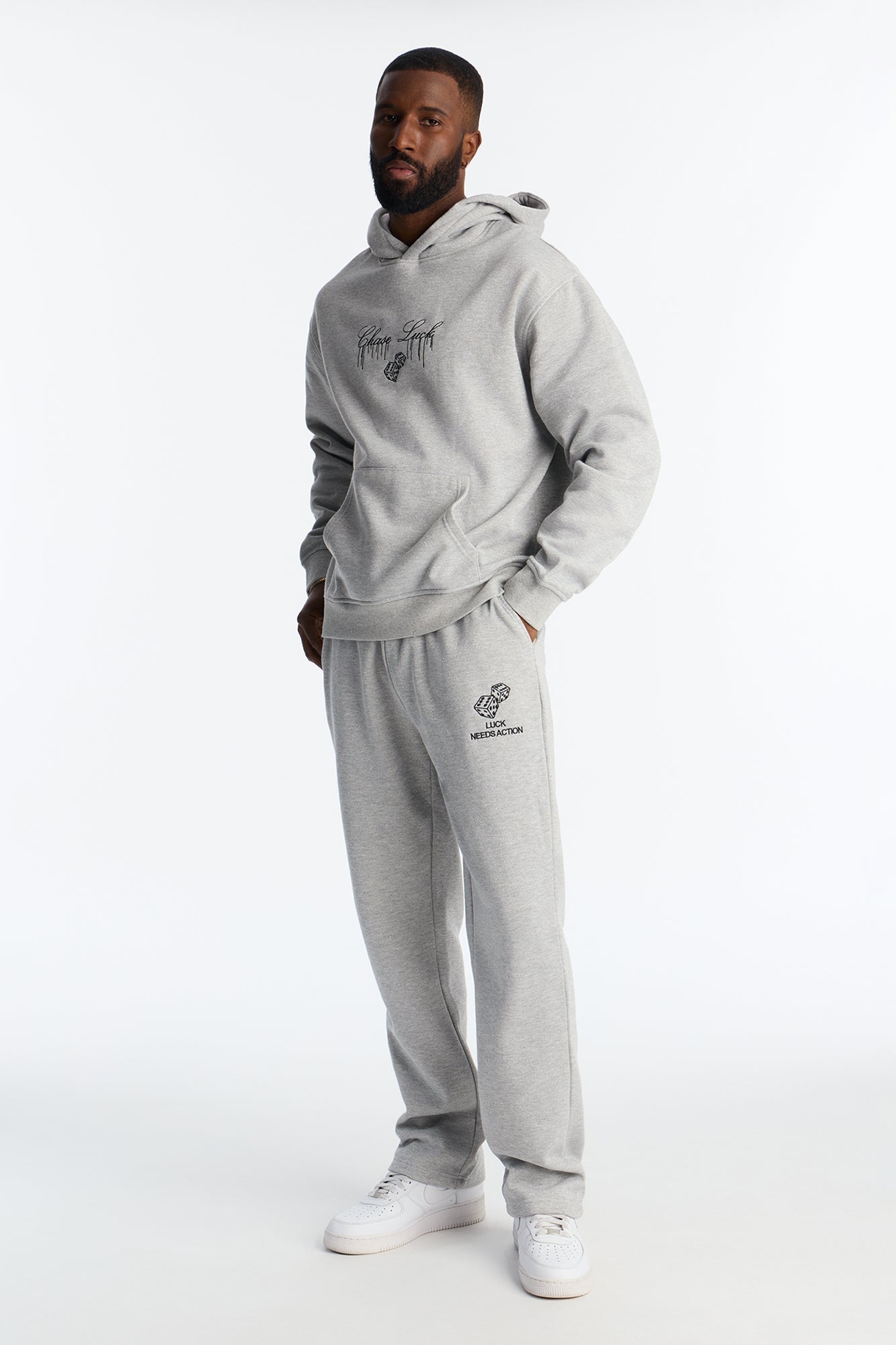 Chase Luck Embroidered Sweatpants - Heather Grey Fashion Nova