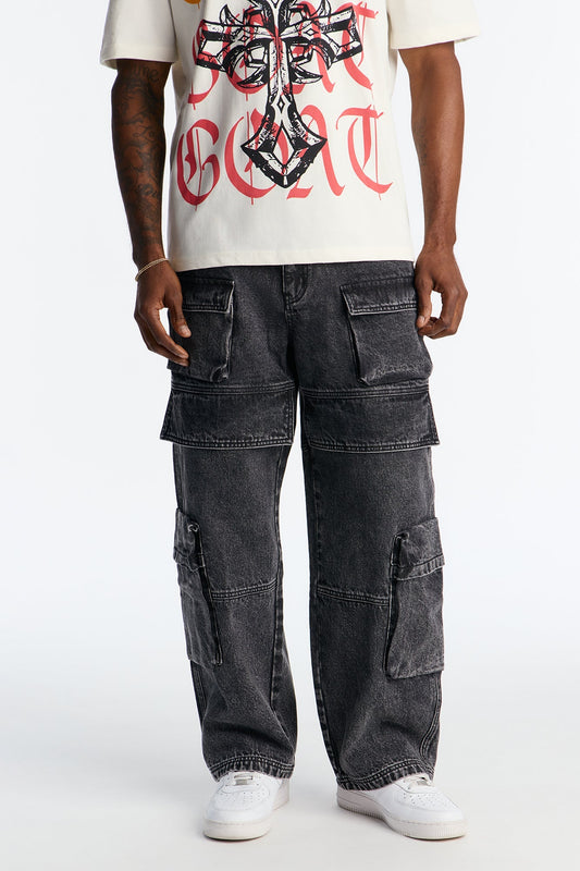 Baggy Pass It Over Cargo Jean - Black Wash Fashion Nova