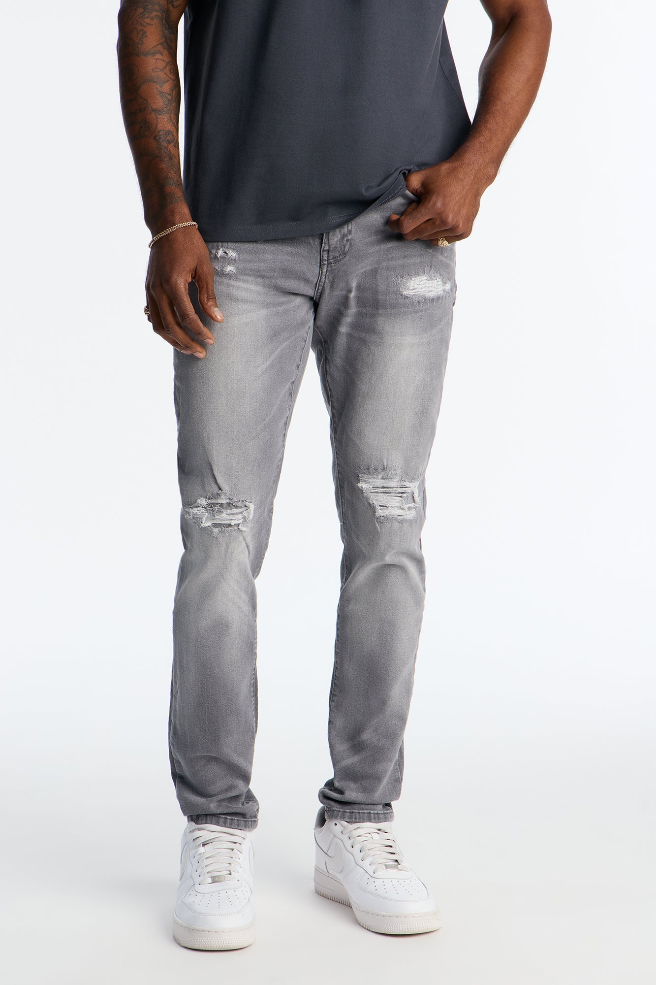 Skinny Distressed Bushwick Jeans - Grey Fashion Nova