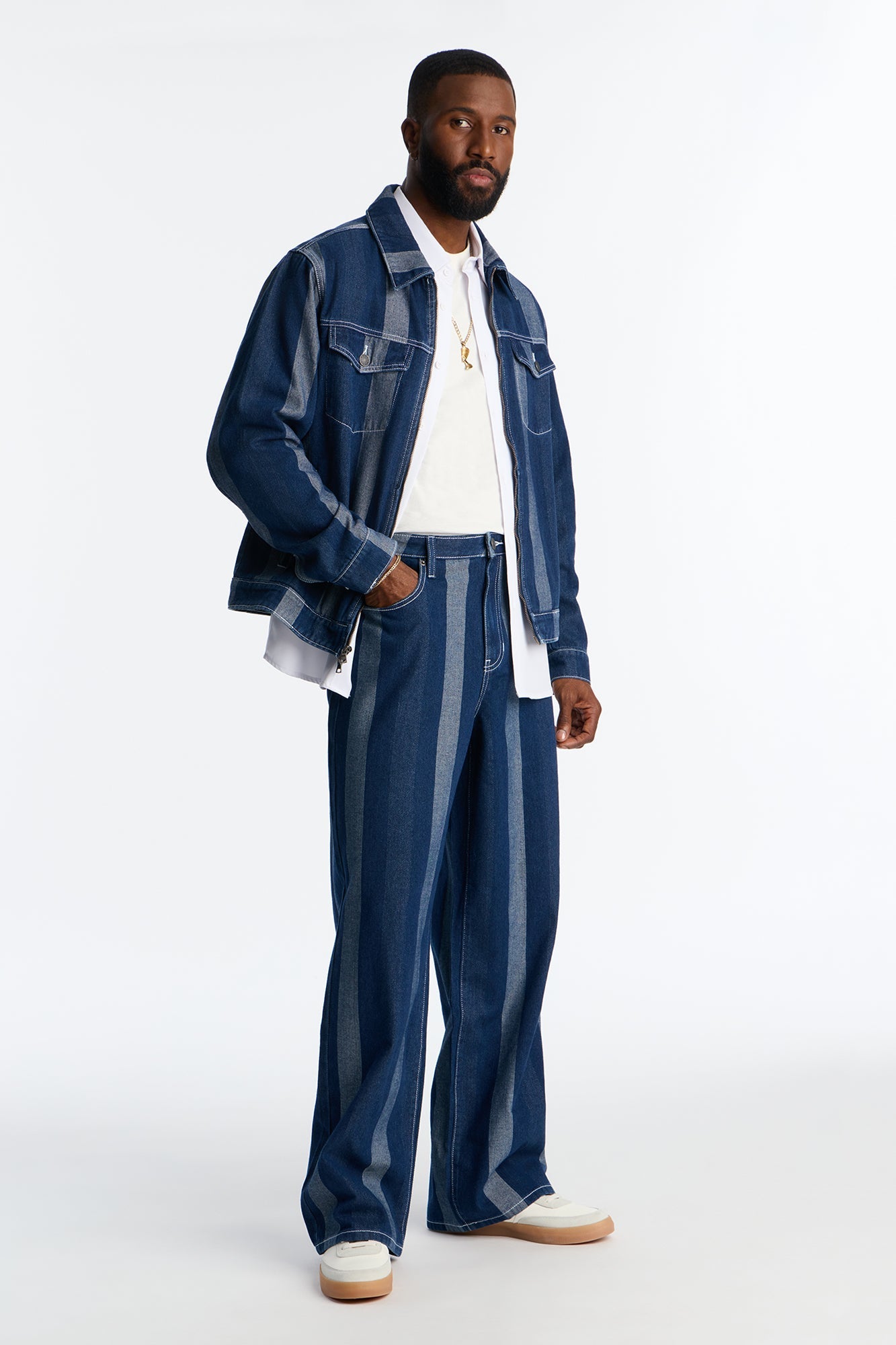 Wide Leg Two Tone Stripe Jean - Dark Wash Fashion Nova