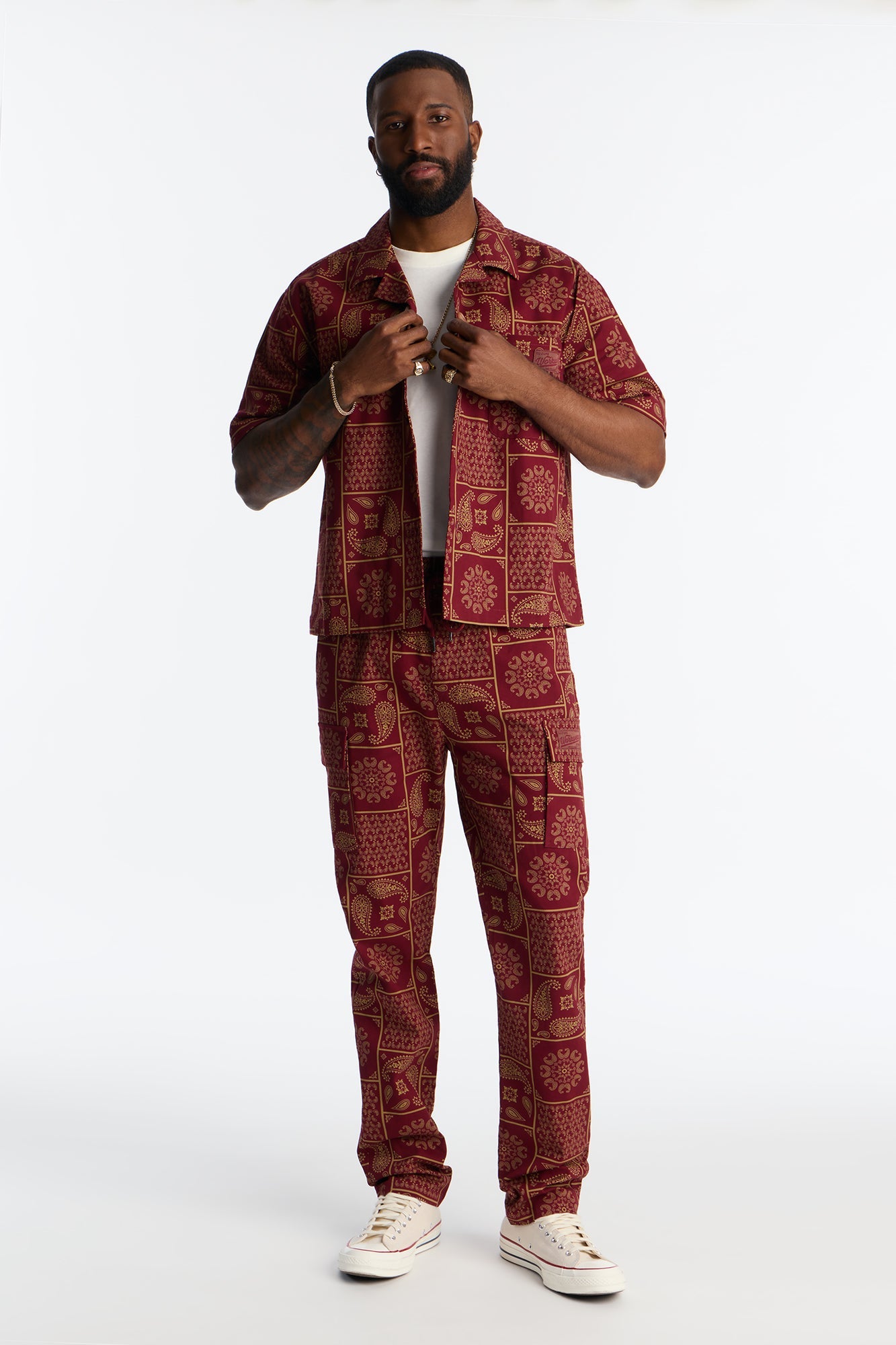 Clinton Hill Mosaic Button Up Shirt - Burgundy Fashion Nova