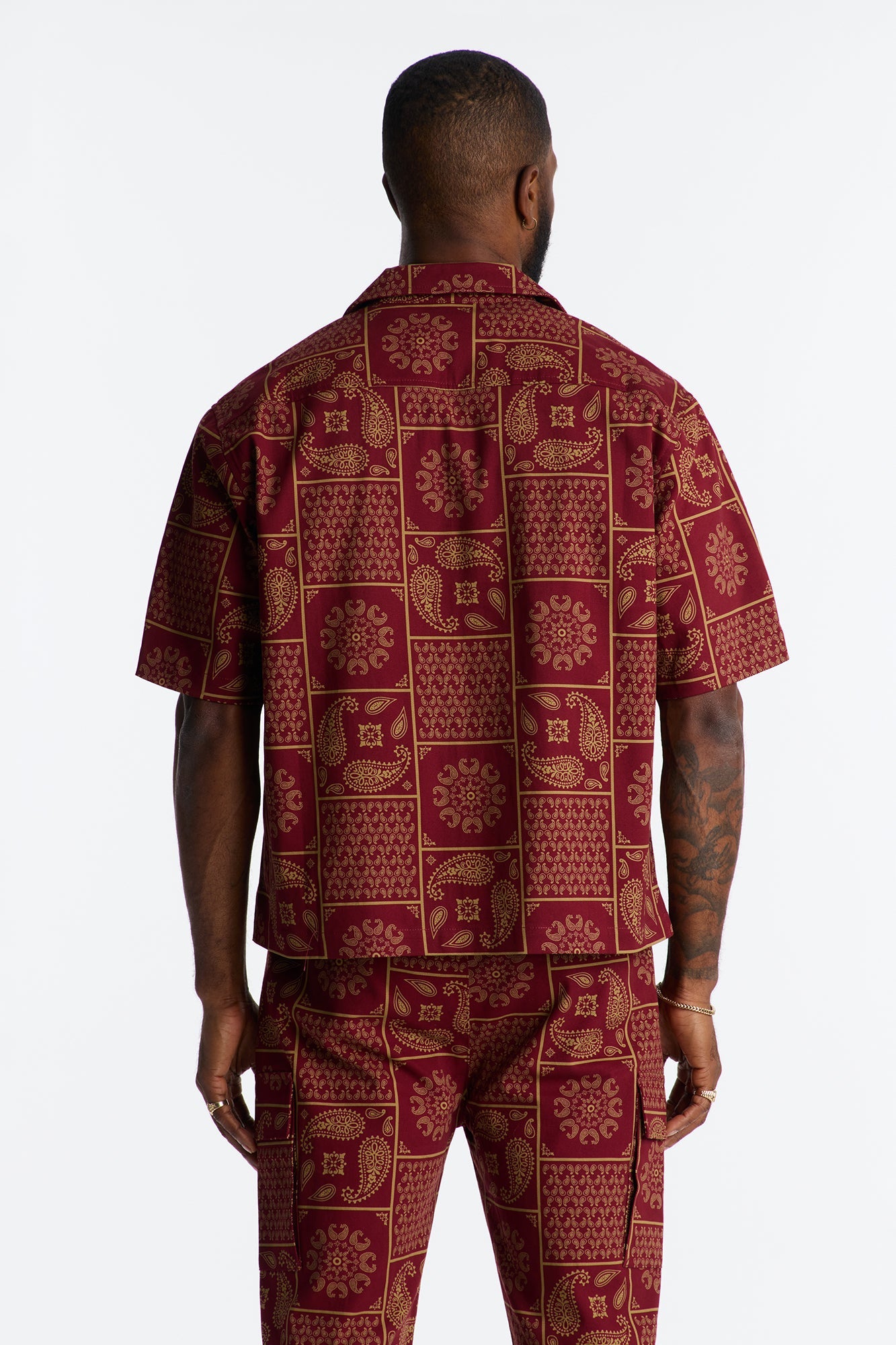 Clinton Hill Mosaic Button Up Shirt - Burgundy Fashion Nova