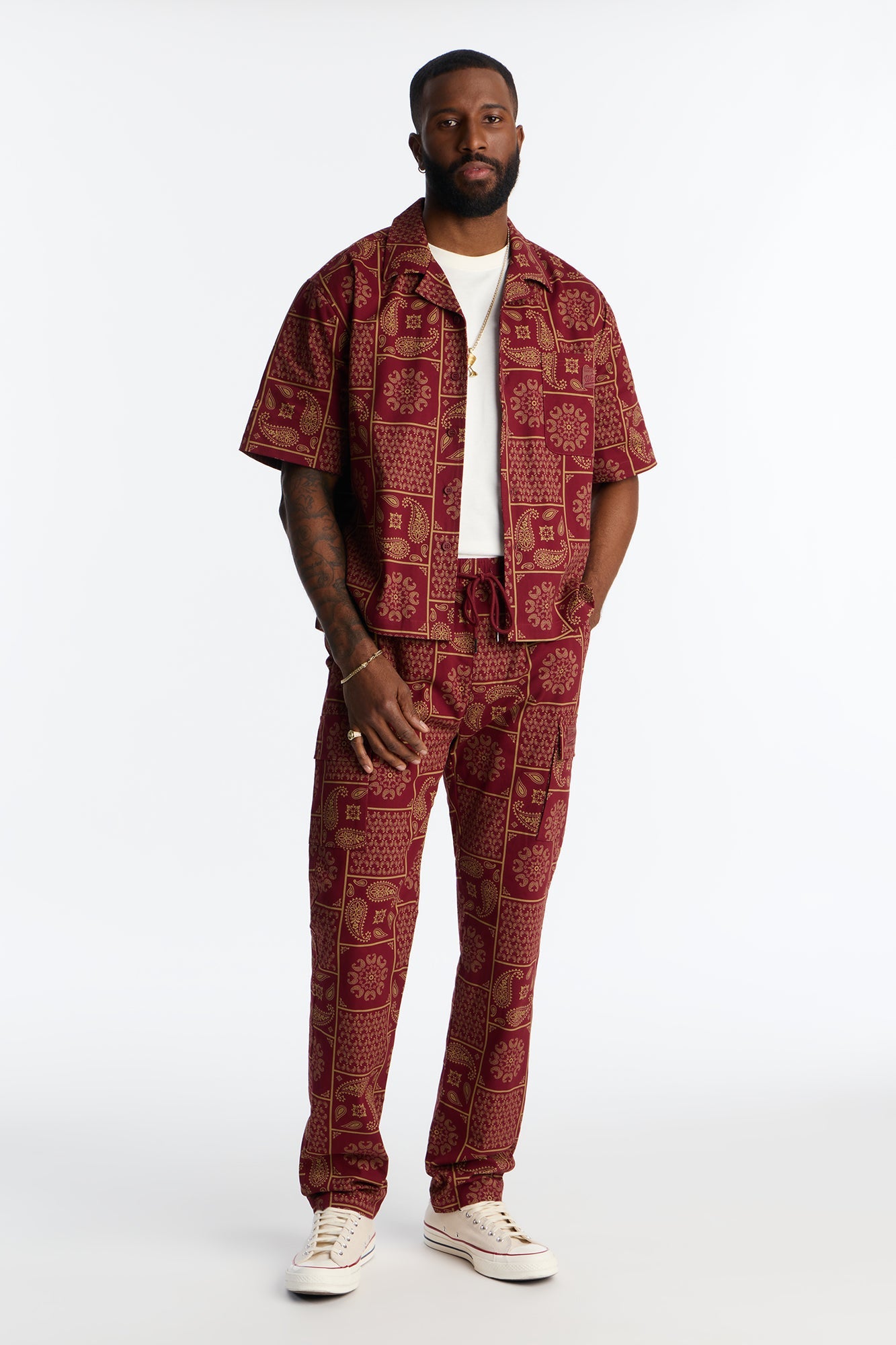 Slim Clinton Hill Mosaic Twill Cargo Pant - Burgundy Fashion Nova
