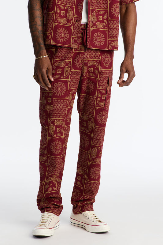 Slim Clinton Hill Mosaic Twill Cargo Pant - Burgundy Fashion Nova
