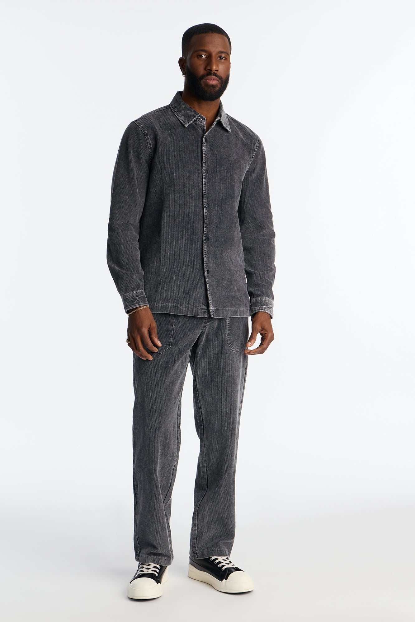 Chi Town Corduroy Button Up Shirt - Acid Wash Black Fashion Nova