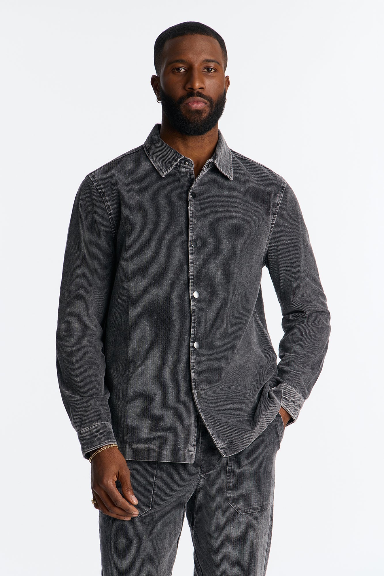 Chi Town Corduroy Button Up Shirt - Acid Wash Black Fashion Nova