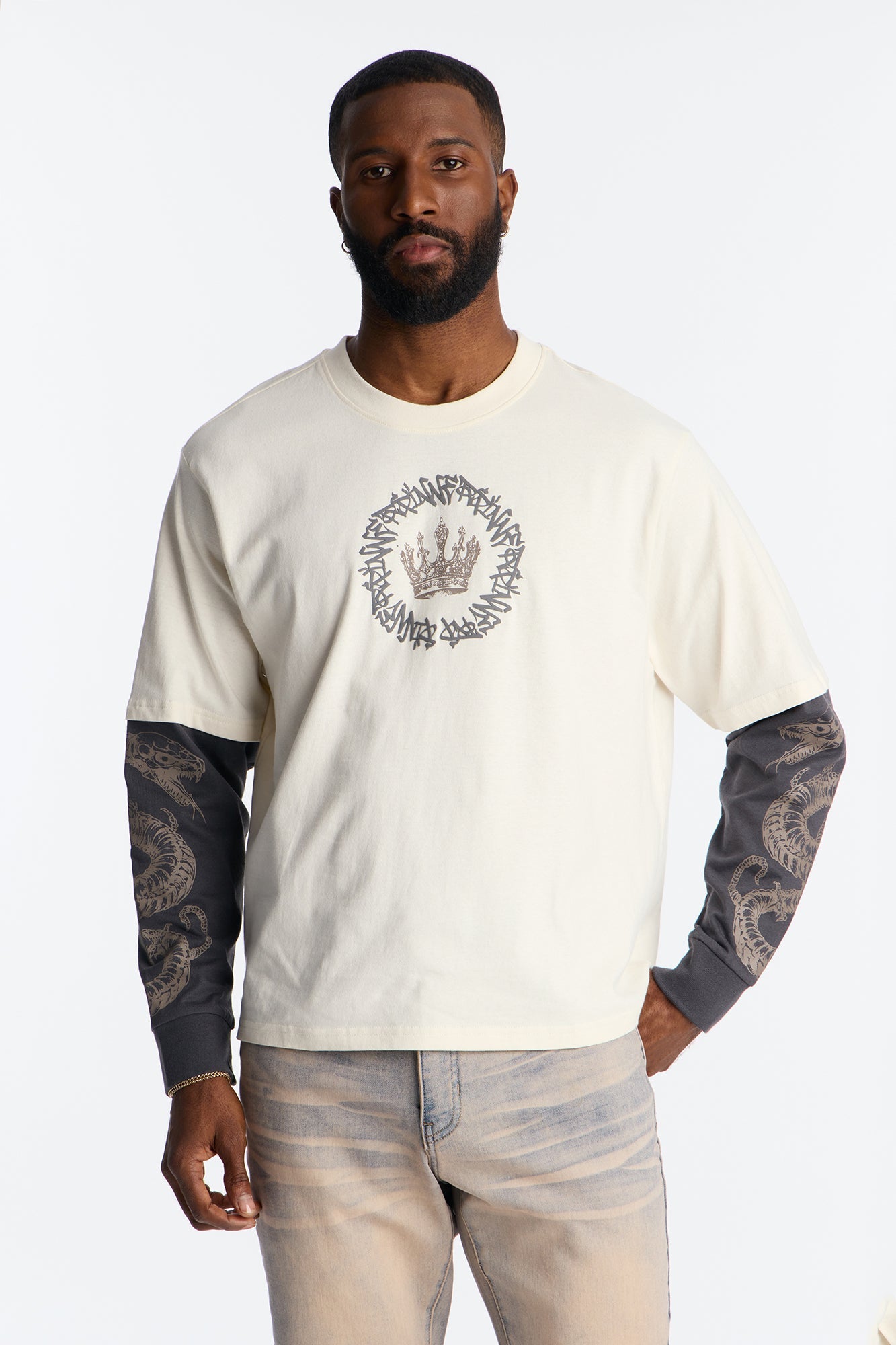 King Type Shii 2fer Long Sleeve Tee - White Fashion Nova