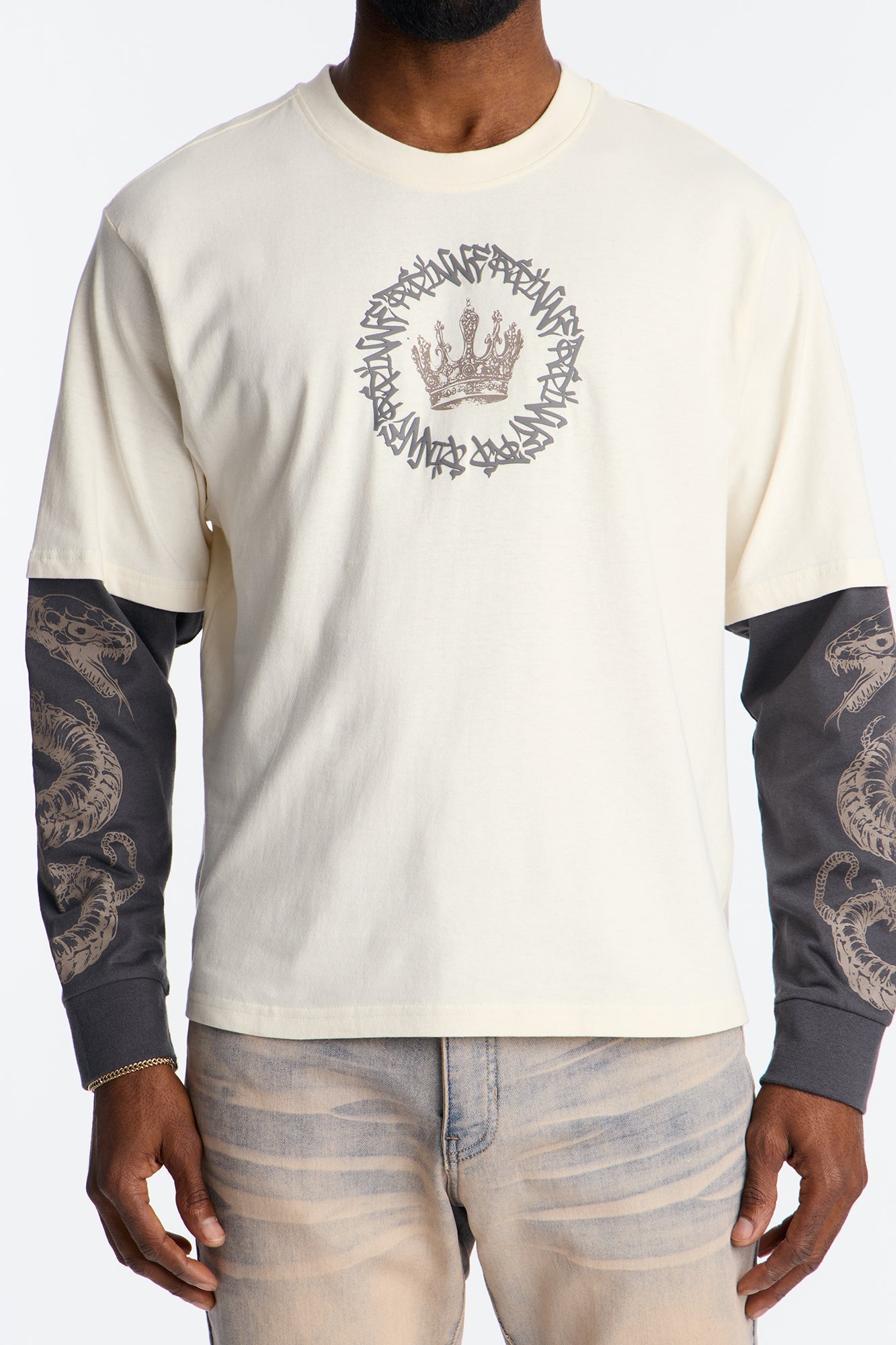 King Type Shii 2fer Long Sleeve Tee - White Fashion Nova
