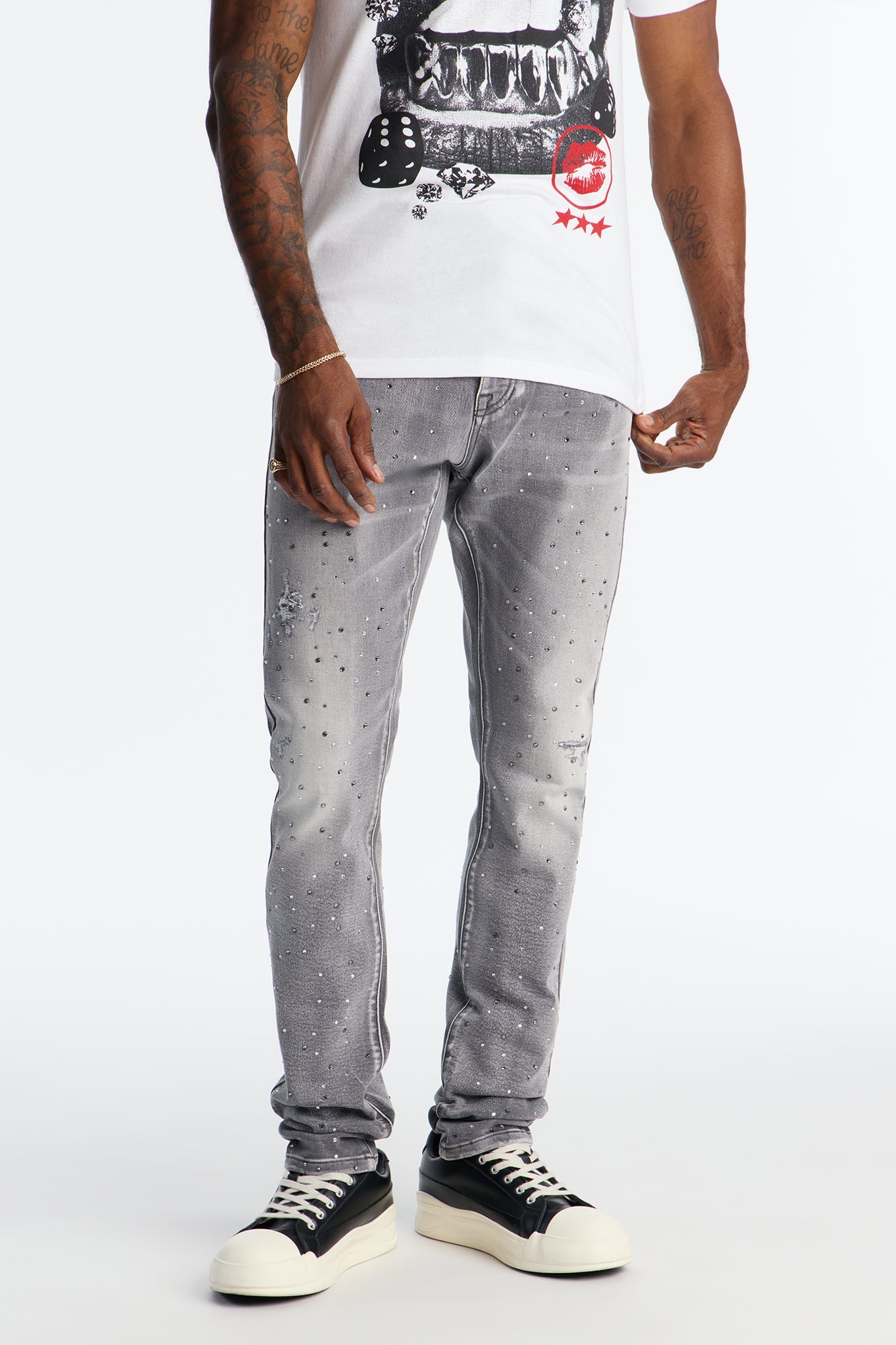 Stacked Skinny Froster Drip Jean - Grey Fashion Nova
