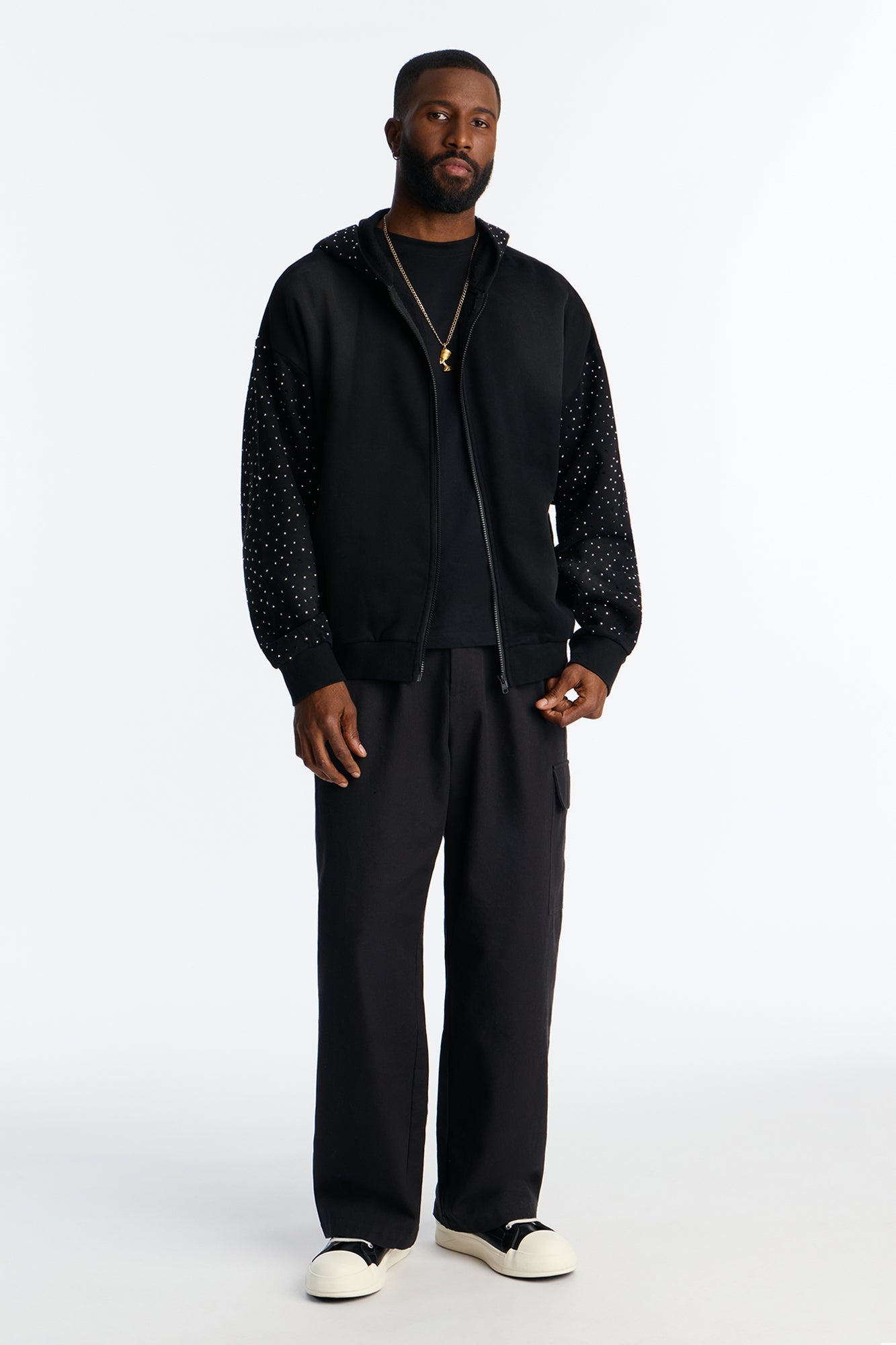 City Code Embellished Zip Up Hoodie - Black Fashion Nova