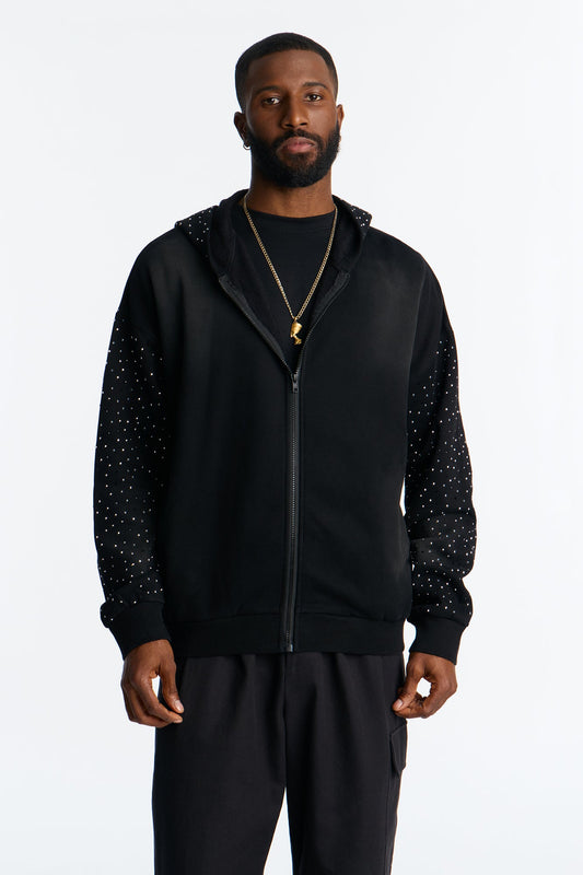 City Code Embellished Zip Up Hoodie - Black Fashion Nova