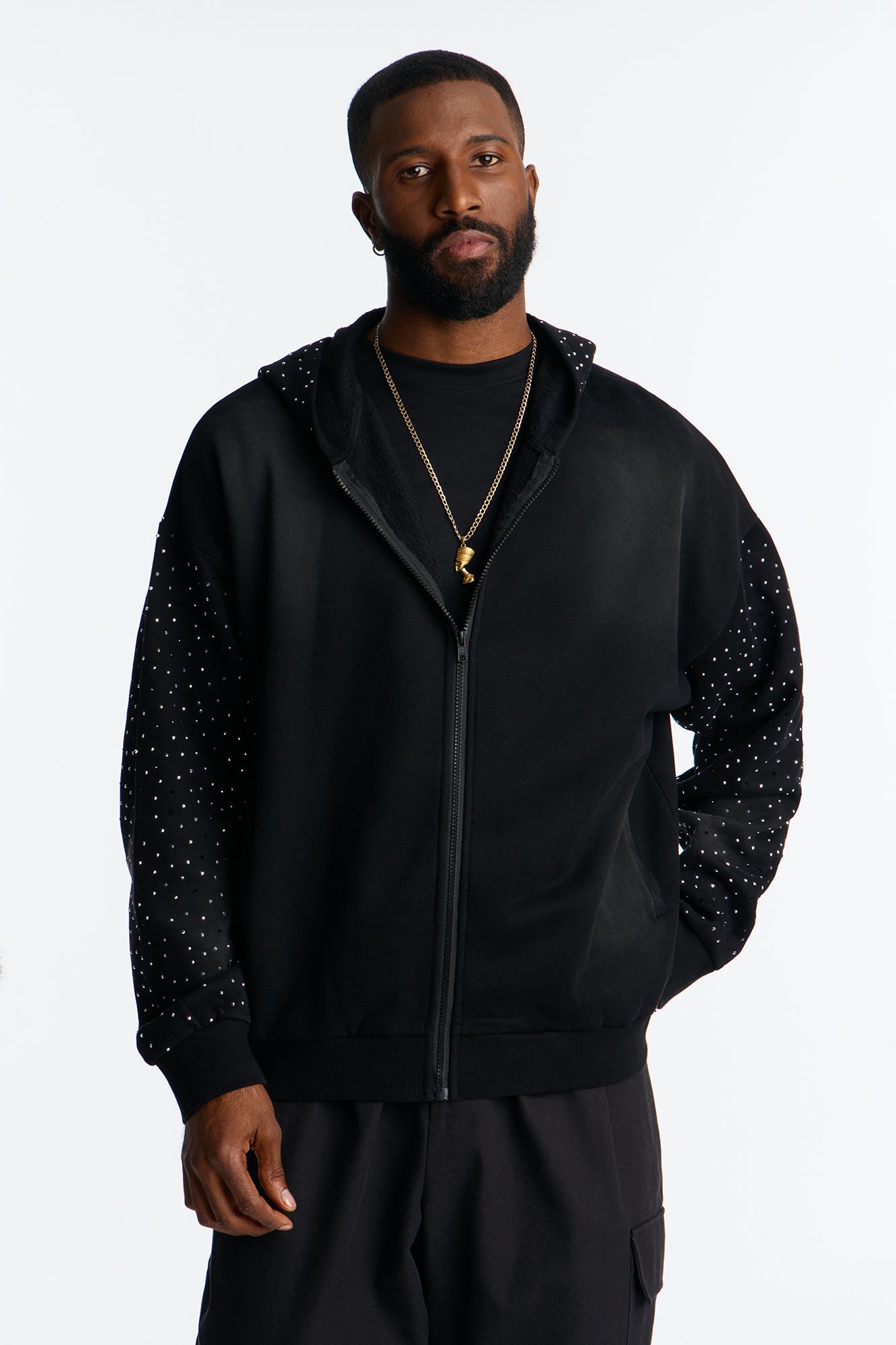 City Code Embellished Zip Up Hoodie - Black Fashion Nova