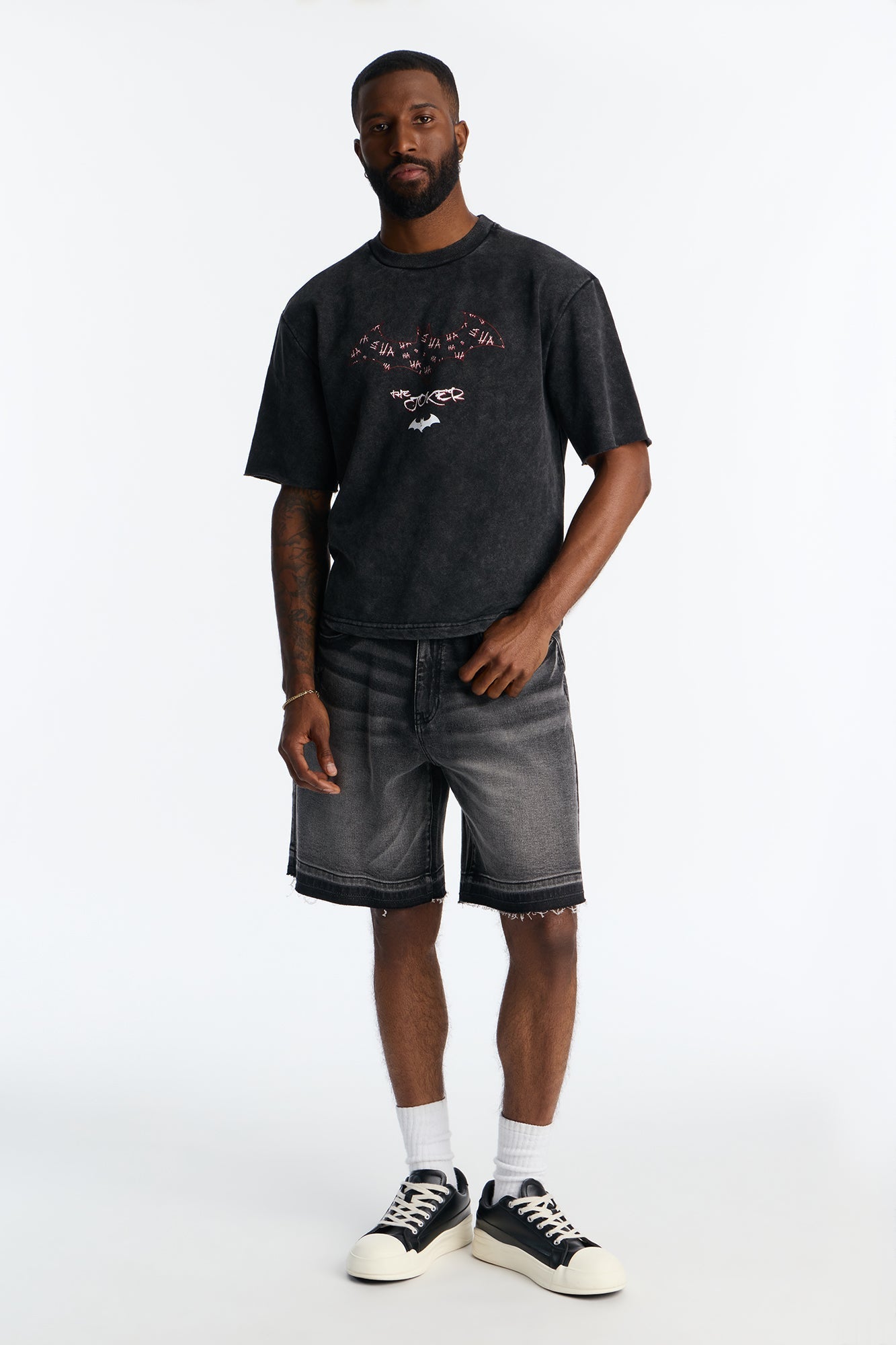 Oversized Joker Anarchy Short Sleeve Fleece Tee - Black Wash Fashion Nova