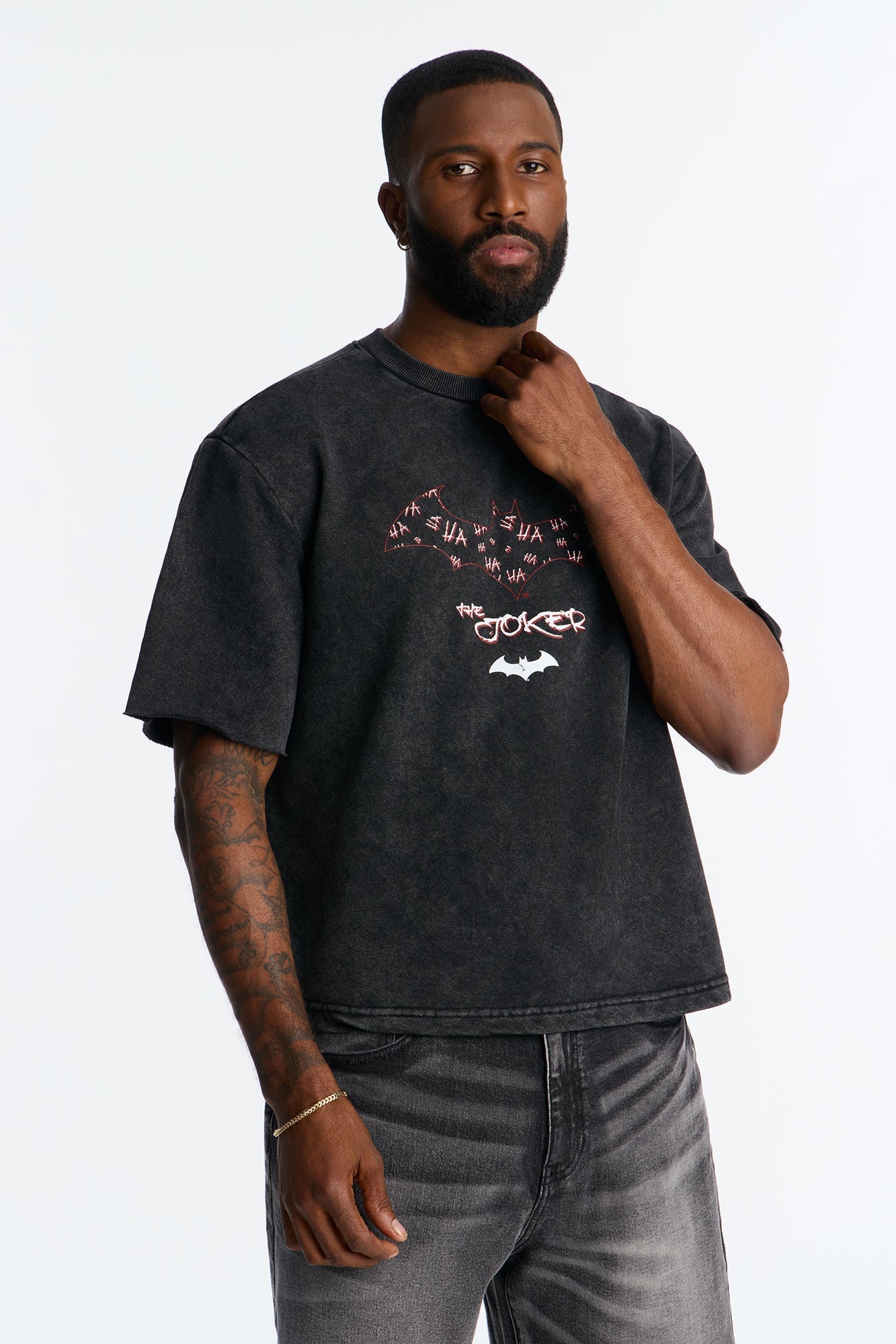 Oversized Joker Anarchy Short Sleeve Fleece Tee - Black Wash Fashion Nova