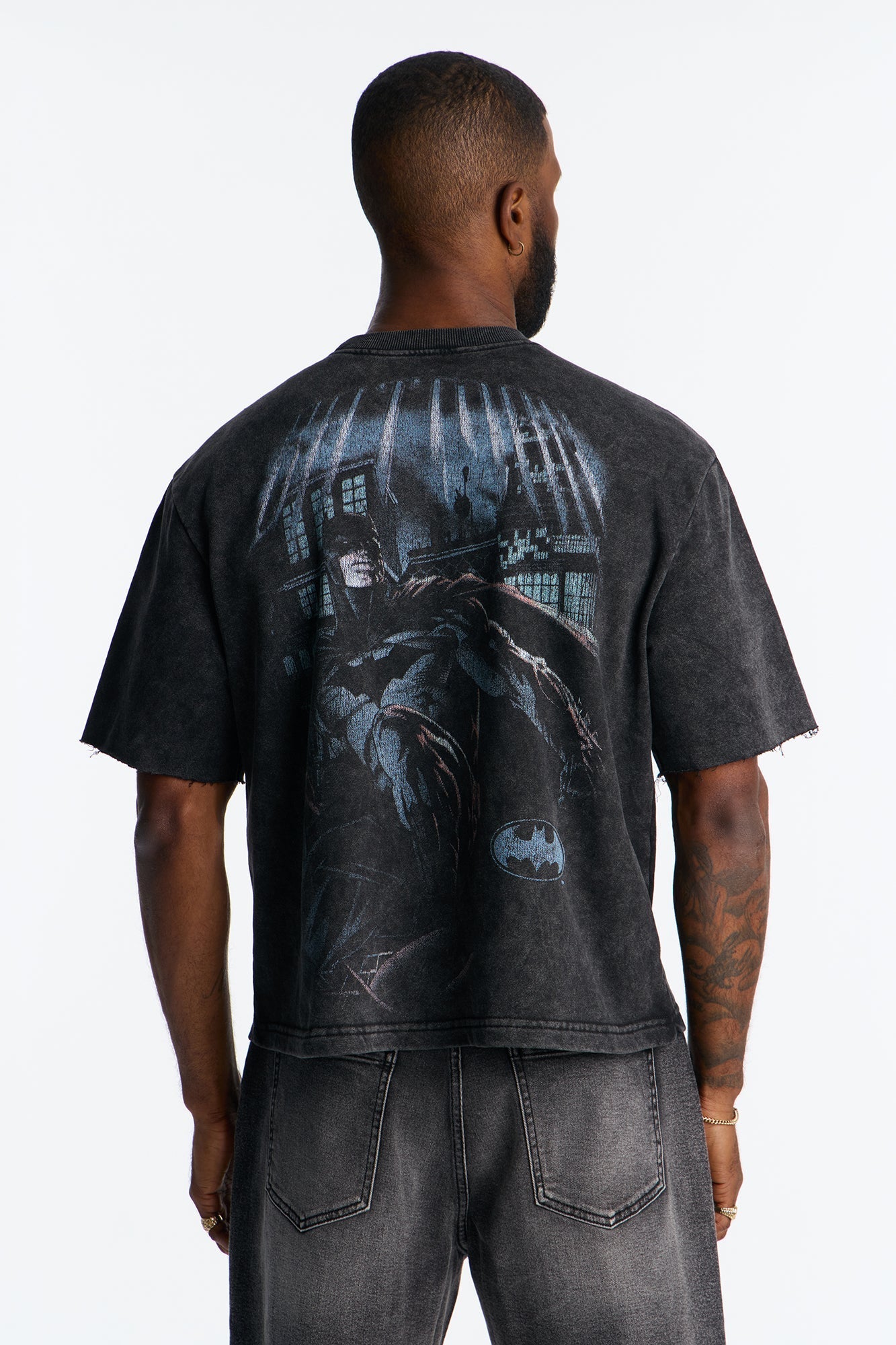 Oversized Batman Over Gotham Short Sleeve Fleece Tee - Black Wash Fashion Nova
