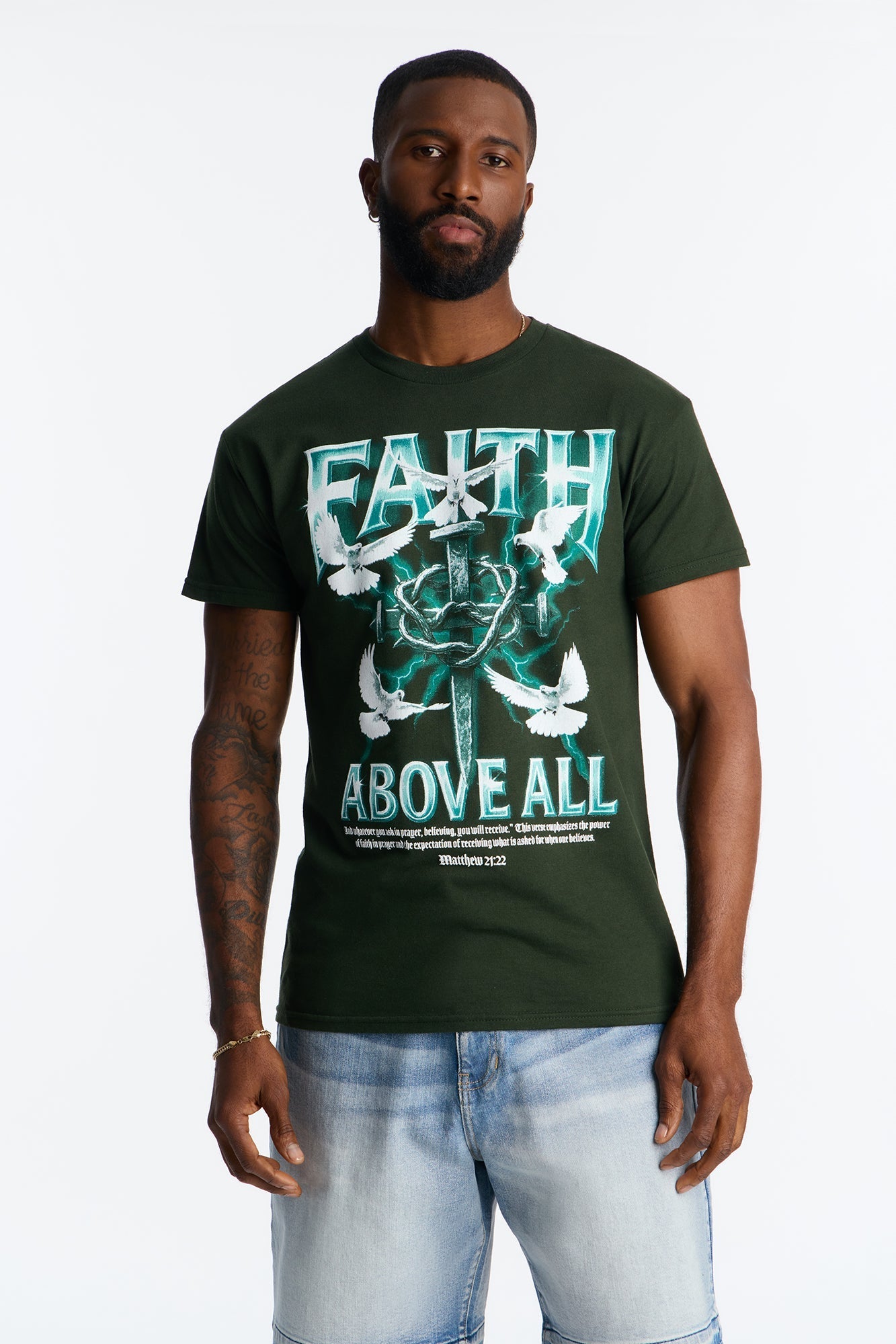 Faith Above All And Forever Short Sleeve Tee - Green Fashion Nova