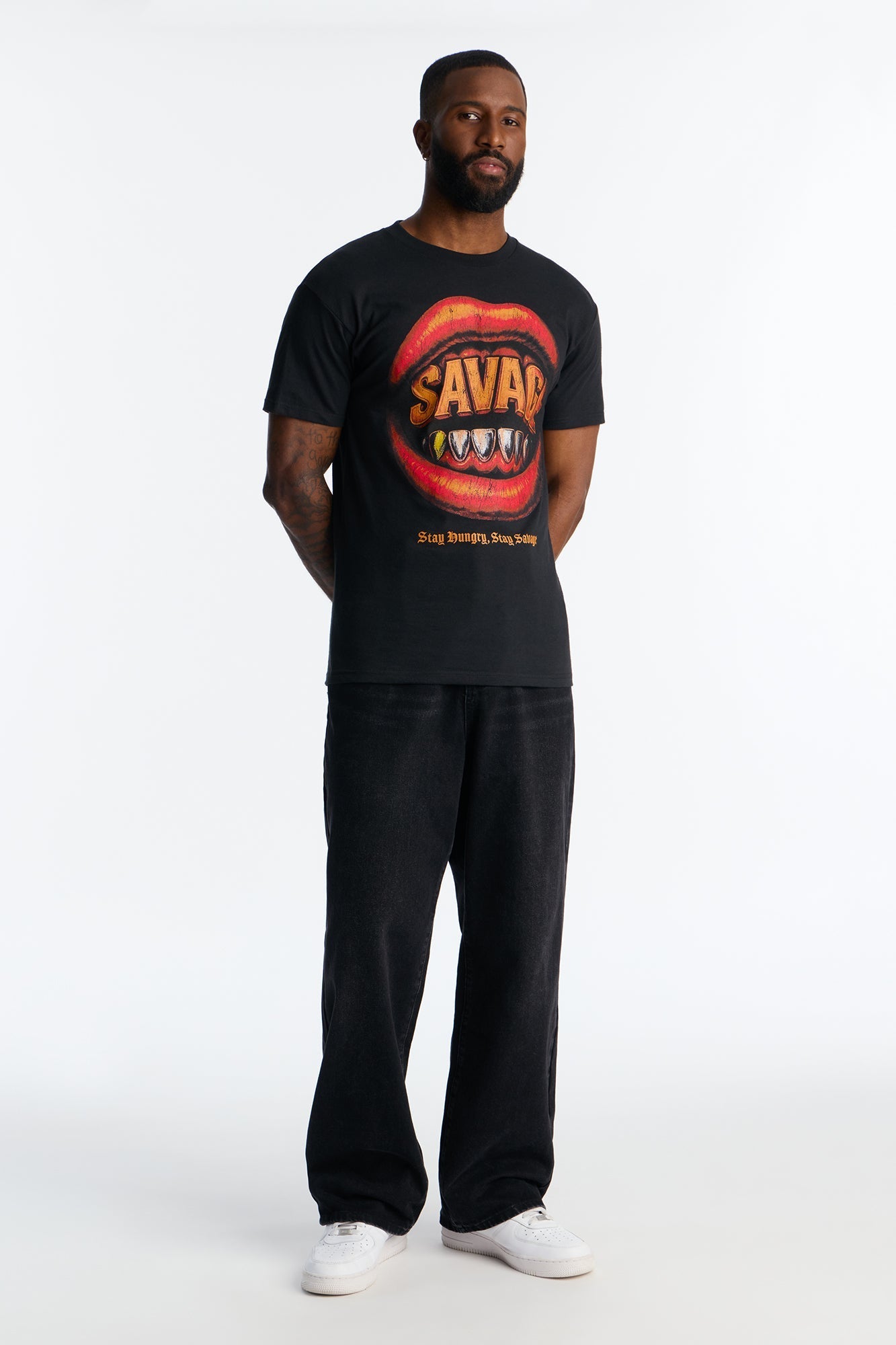 Stay Hungry Stay Savage Short Sleeve Tee - Black Fashion Nova