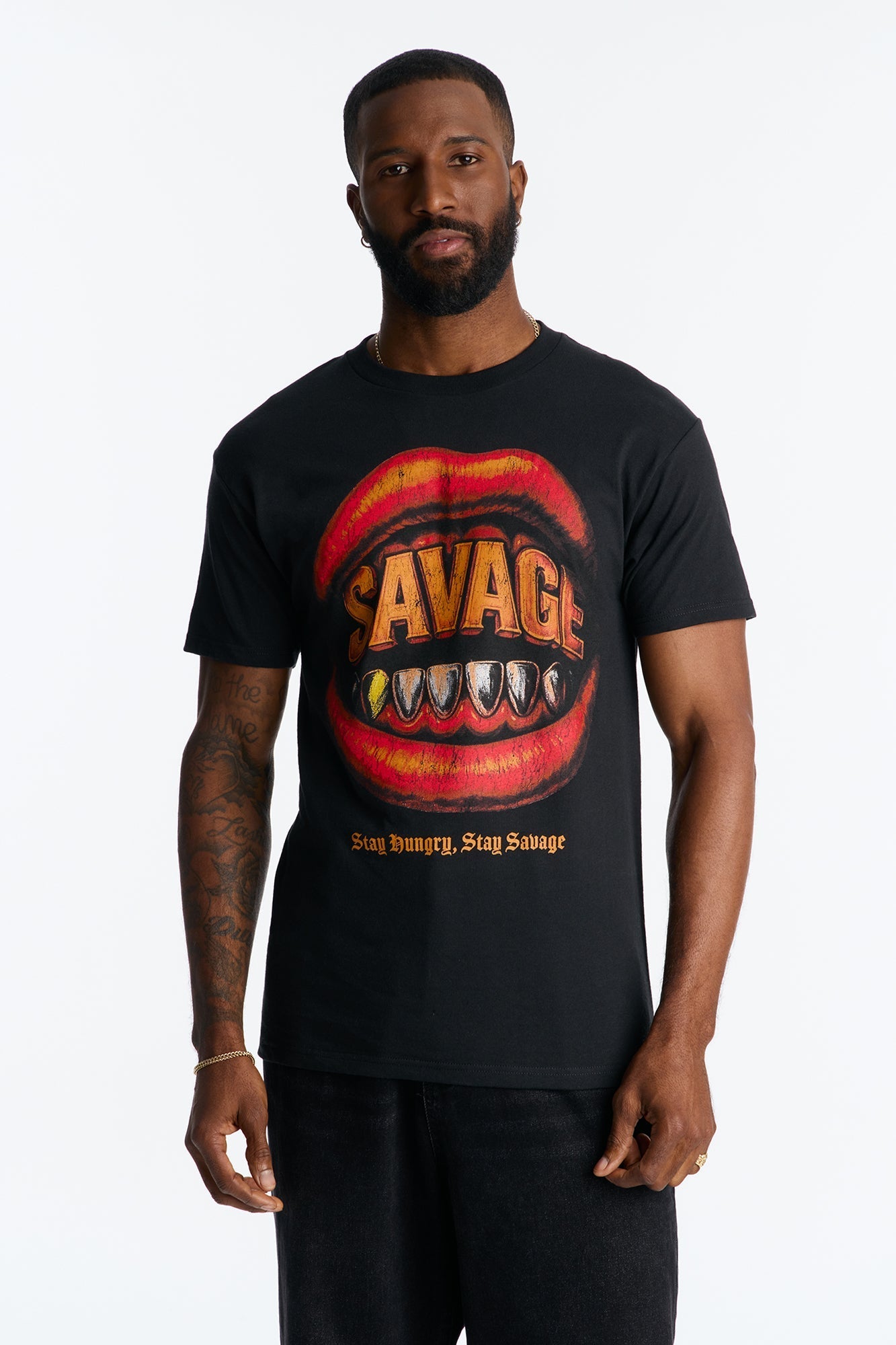 Stay Hungry Stay Savage Short Sleeve Tee - Black Fashion Nova