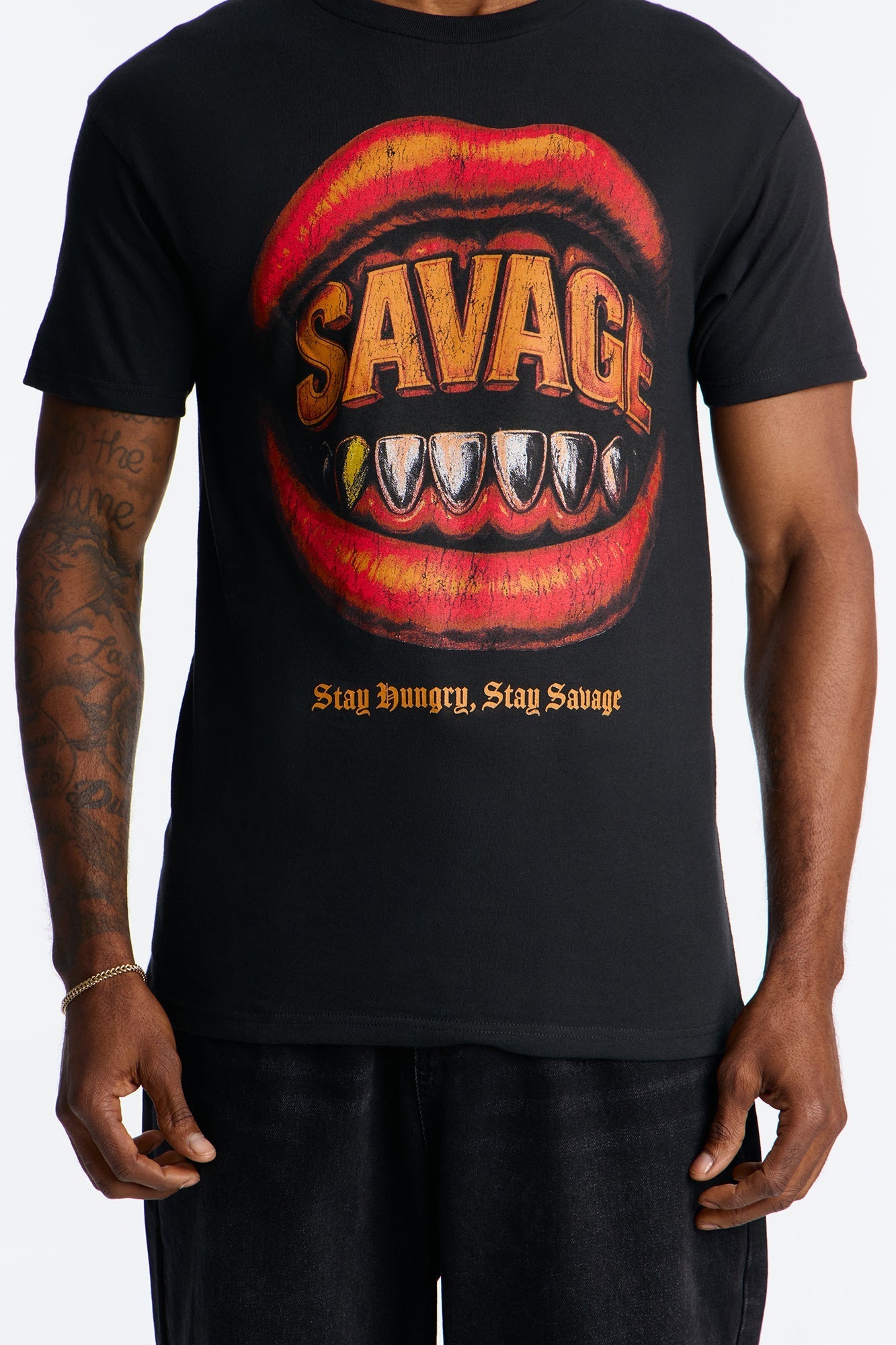 Stay Hungry Stay Savage Short Sleeve Tee - Black Fashion Nova