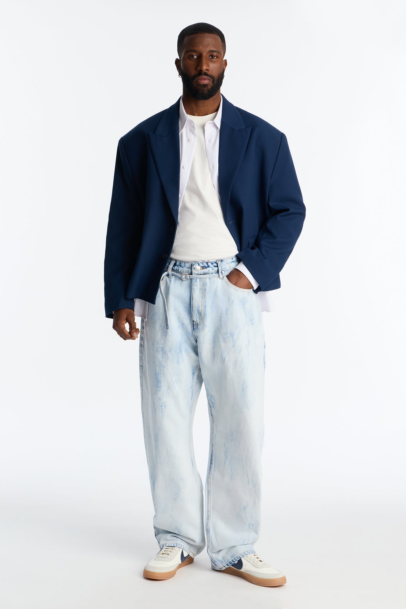 Cropped Peak Lapel Single Breasted Blazer - Navy Fashion Nova