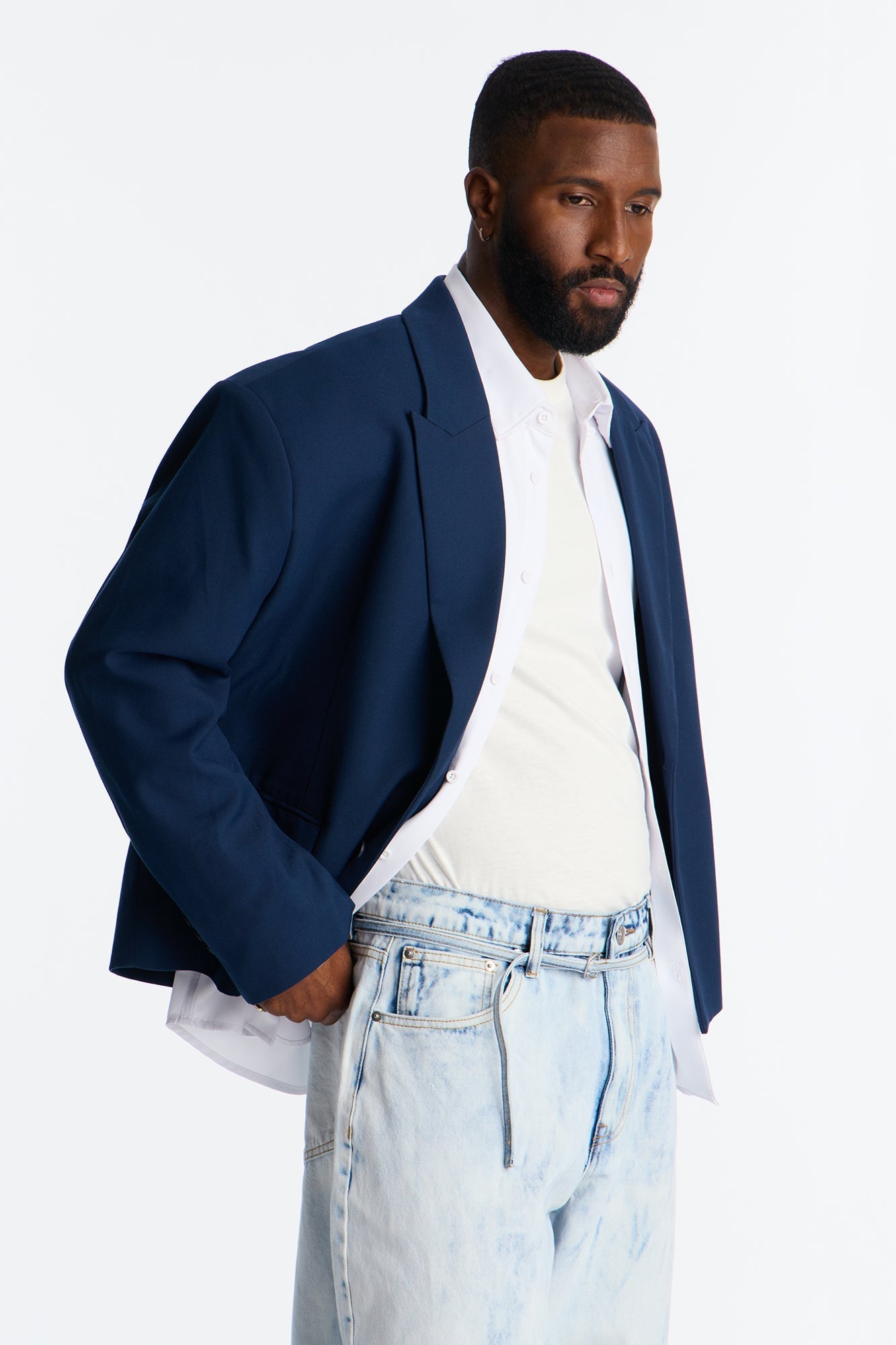 Cropped Peak Lapel Single Breasted Blazer - Navy Fashion Nova