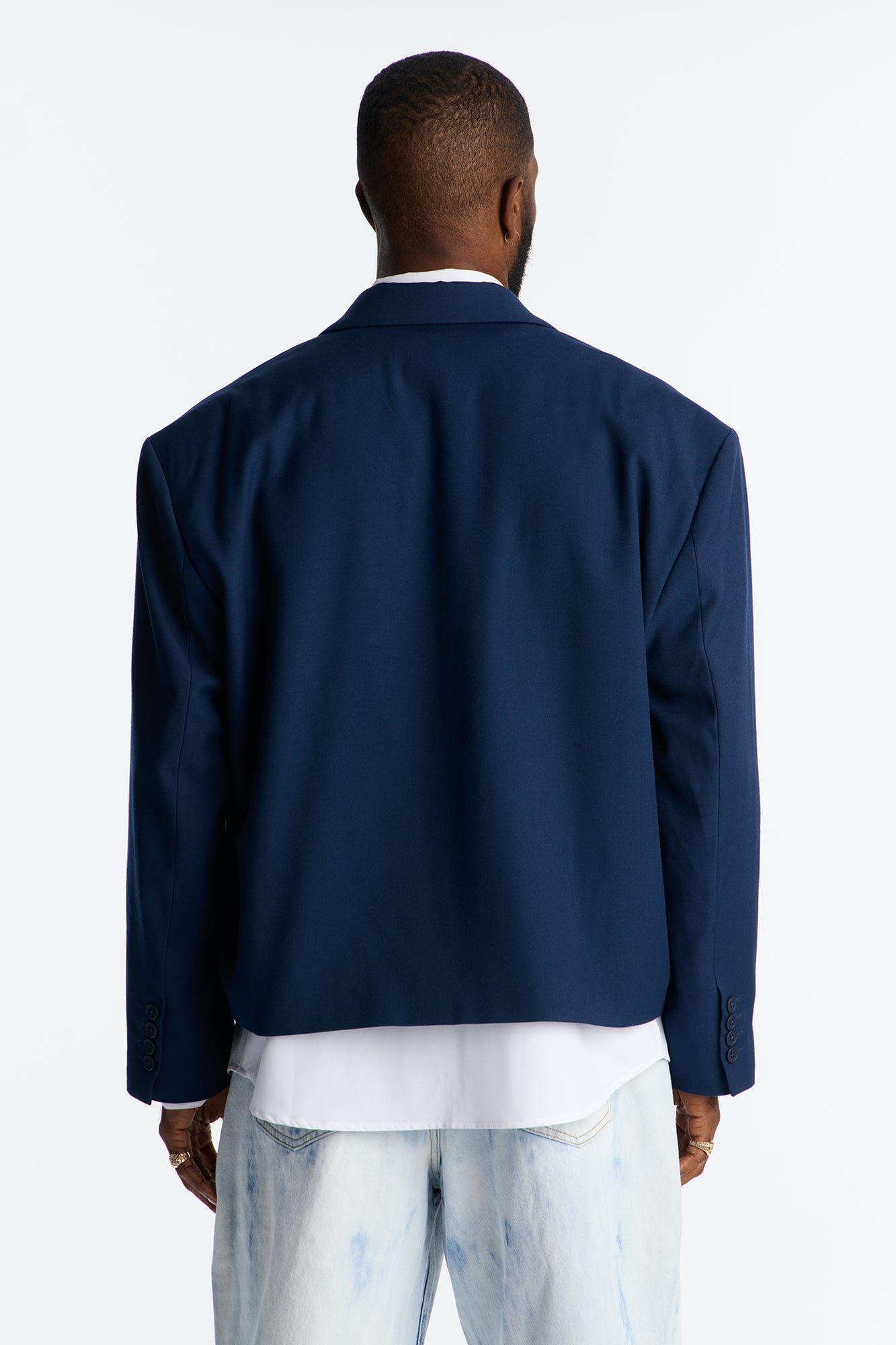 Cropped Peak Lapel Single Breasted Blazer - Navy Fashion Nova
