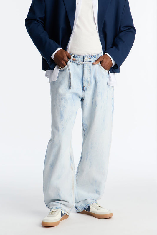 Barrel Bleach Belted Jean - Bleach Blue Wash Fashion Nova