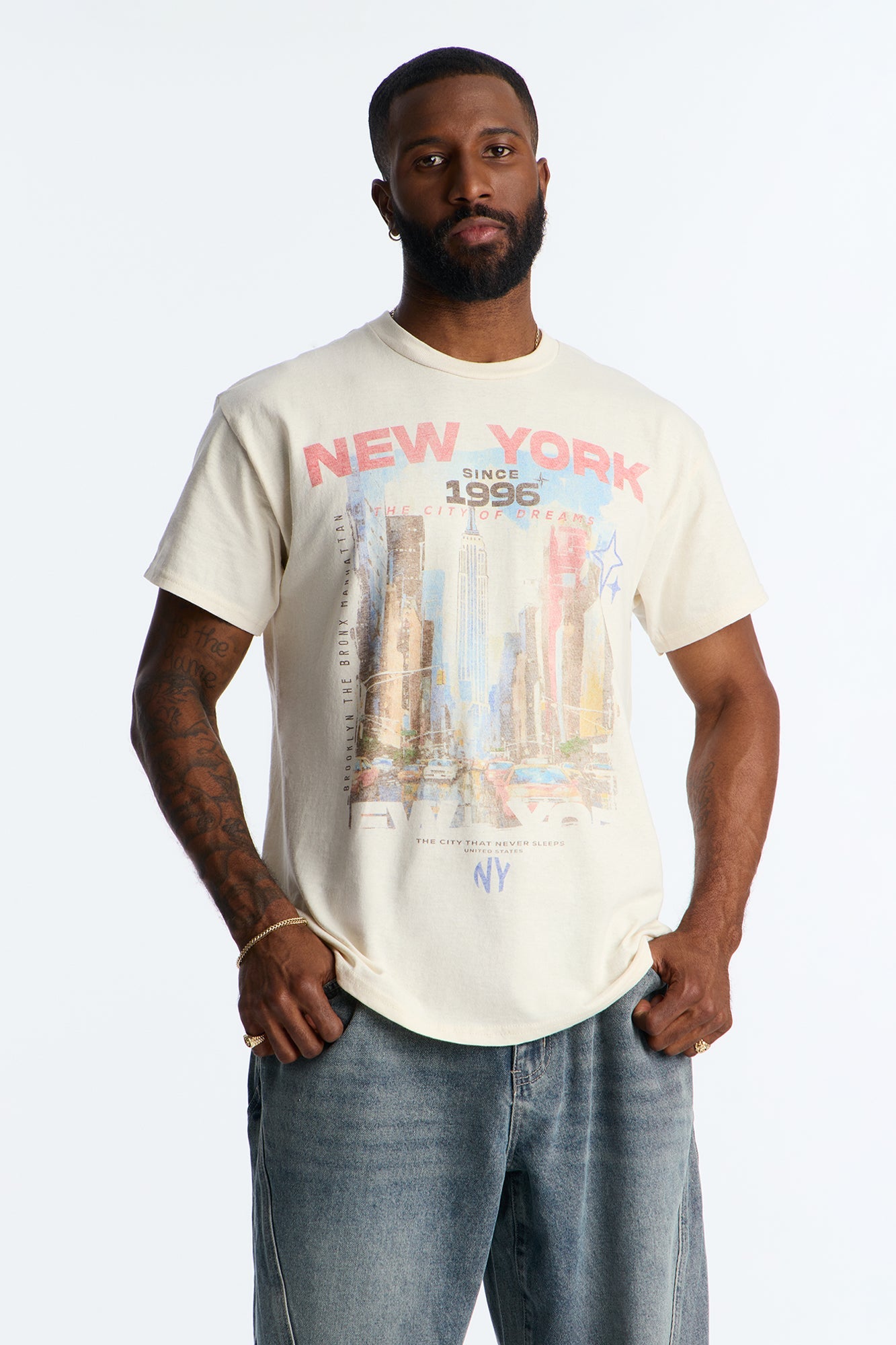 Boxy New York Short Jungle Sleeve Tee - Natural Fashion Nova