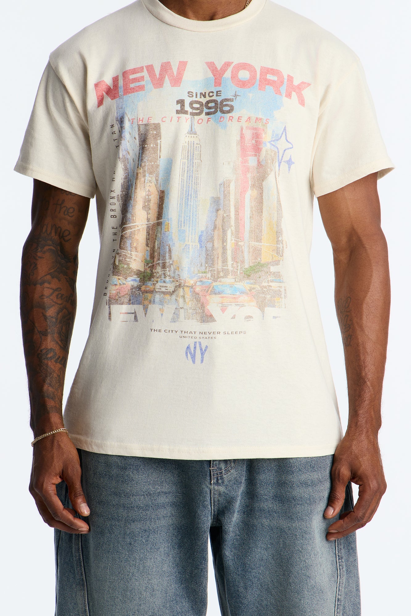 Boxy New York Short Jungle Sleeve Tee - Natural Fashion Nova