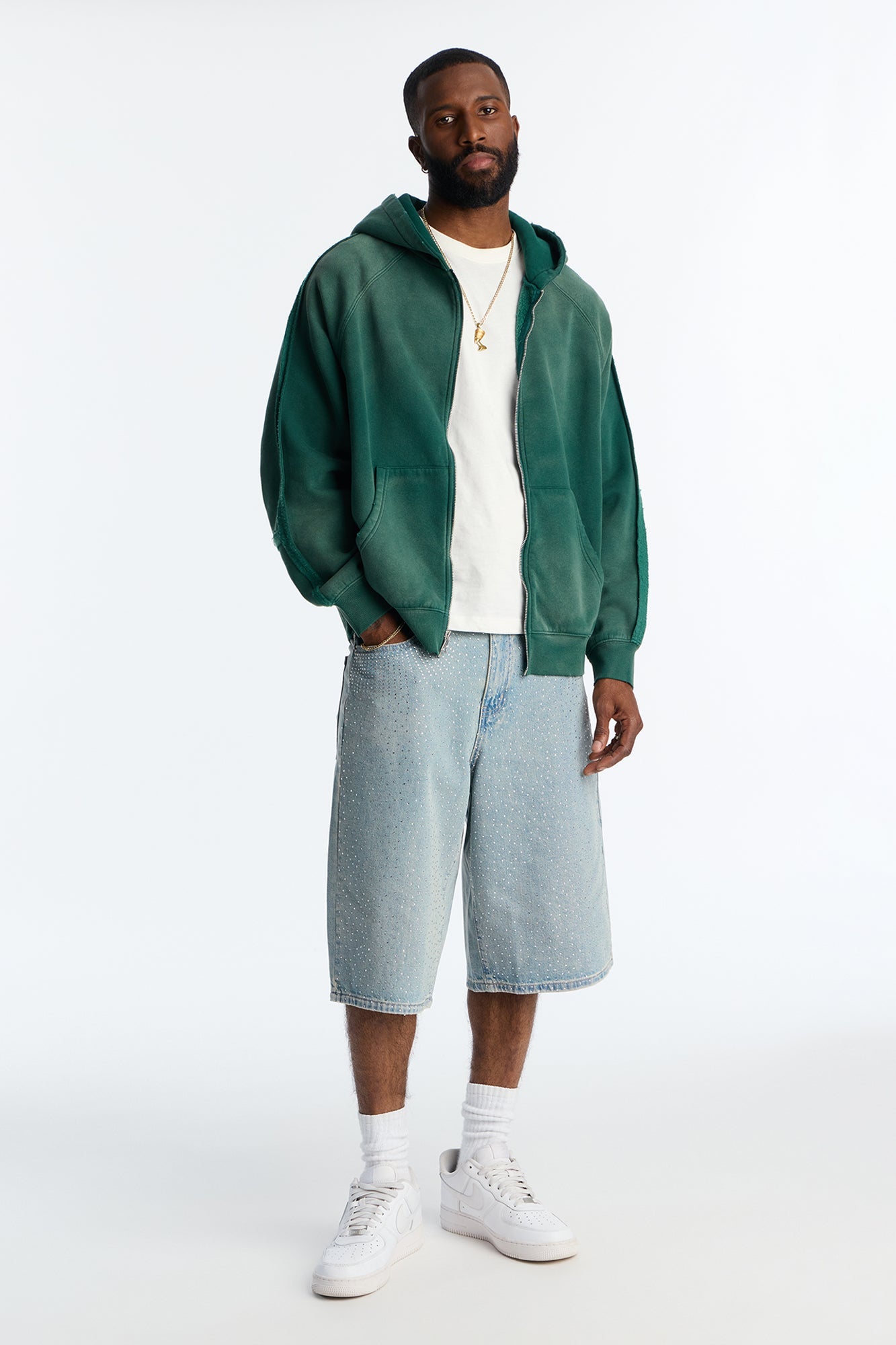 Baggy All Gem Denim Short - Light Blue Wash Fashion Nova