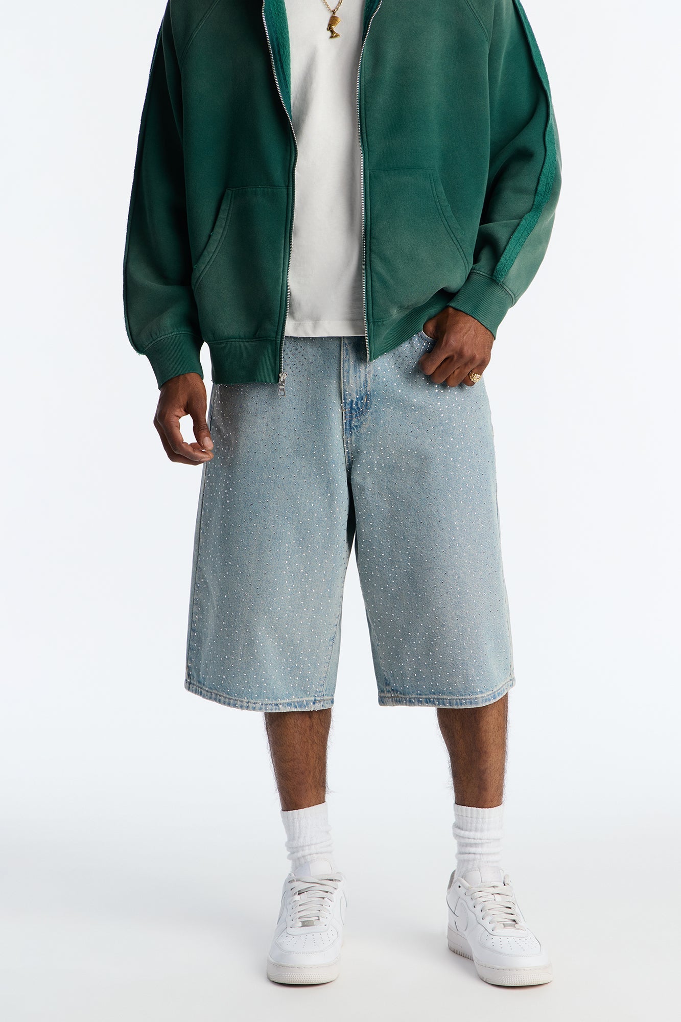 Baggy All Gem Denim Short - Light Blue Wash Fashion Nova