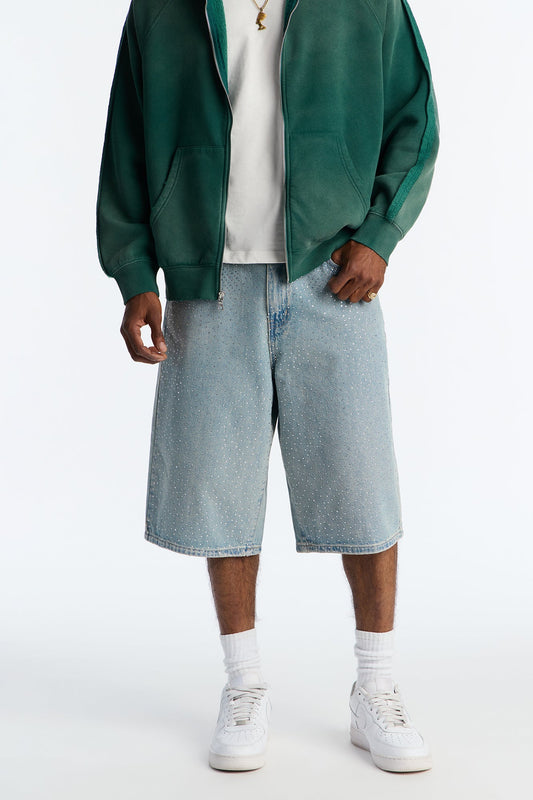 Baggy All Gem Denim Short - Light Blue Wash Fashion Nova