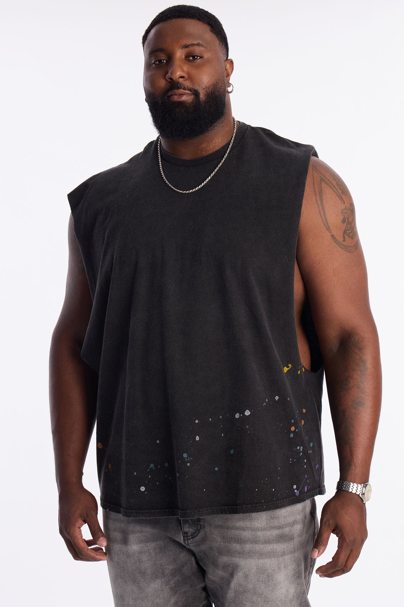 Lava Fall Paint Splatter Muscle Tee - Black Fashion Nova